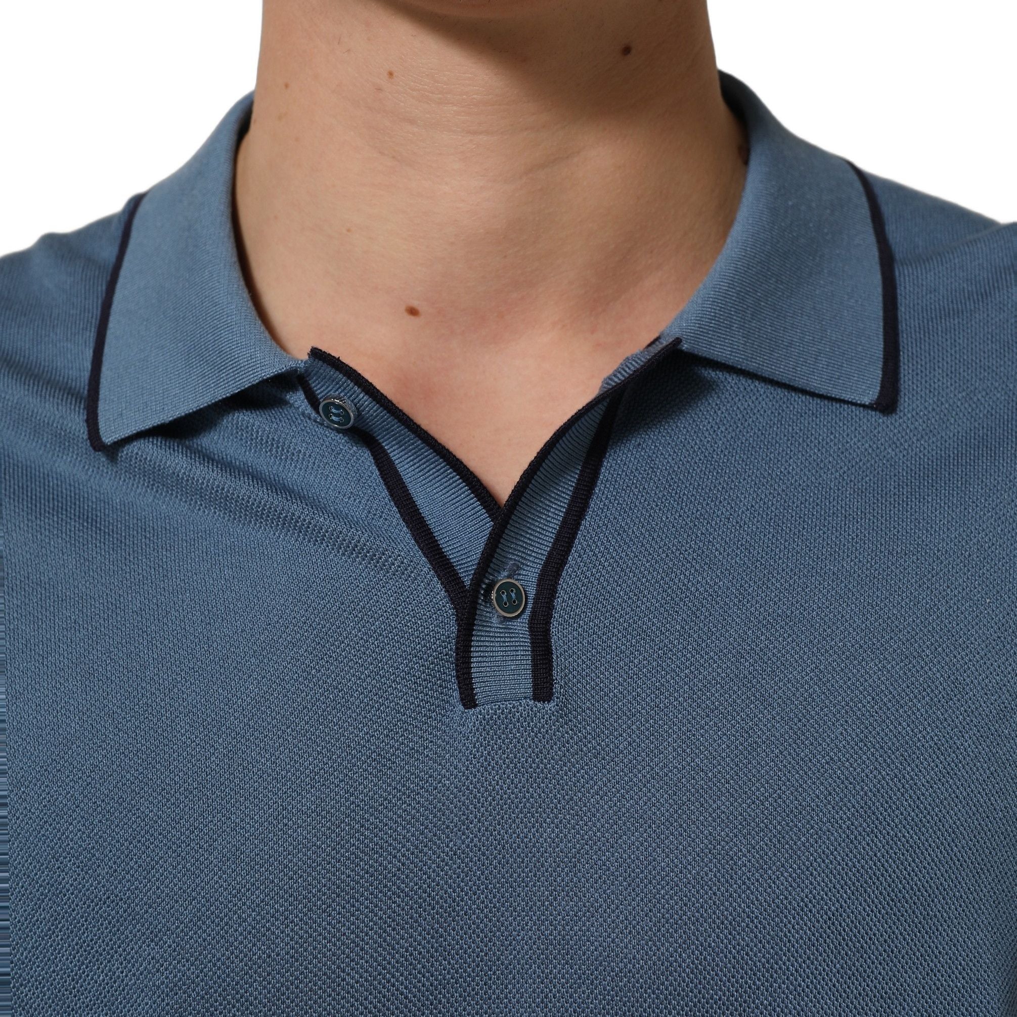 Dolce & Gabbana Blue Cotton Collared Short Sleeves T-shirt