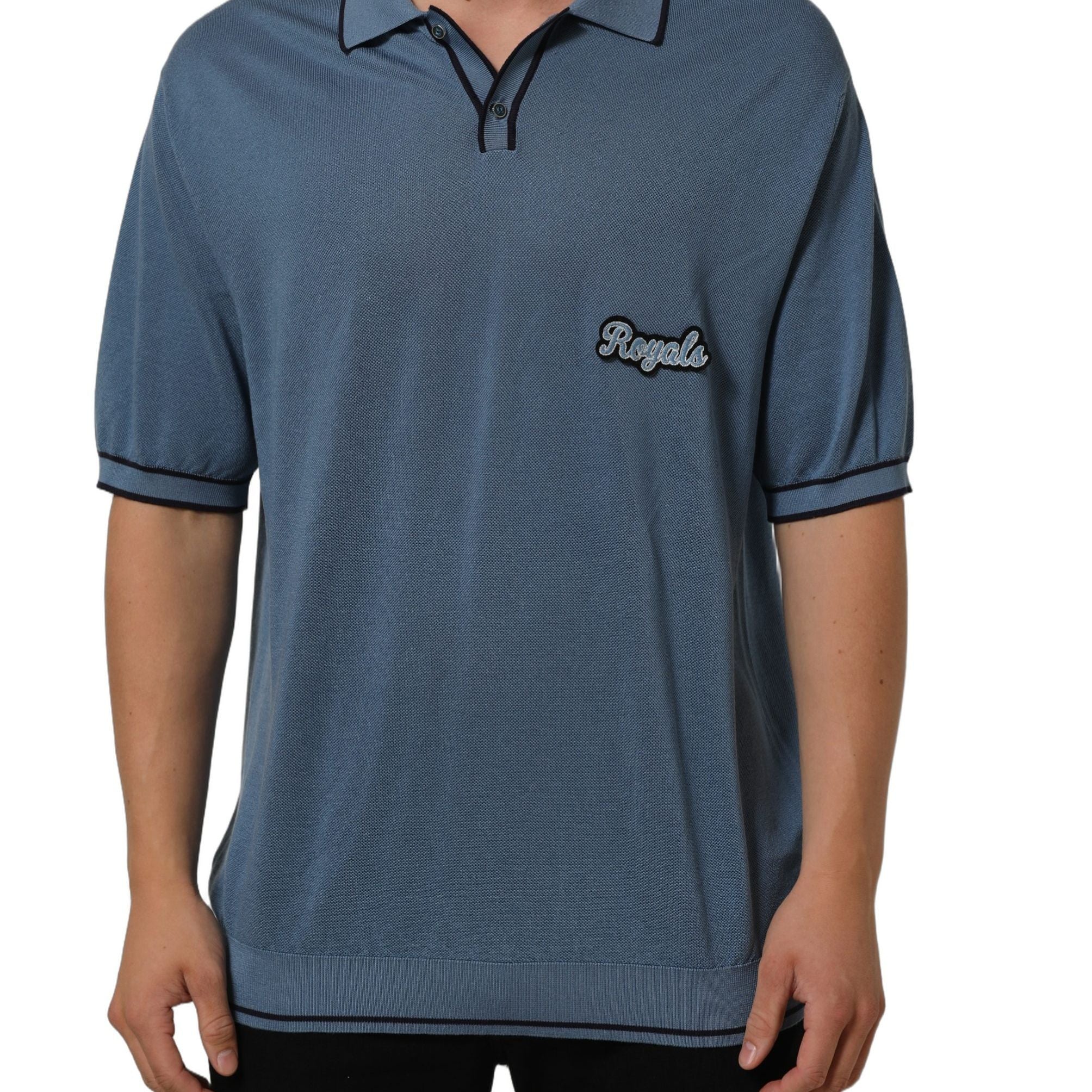 Dolce & Gabbana Blue Cotton Collared Short Sleeves T-shirt