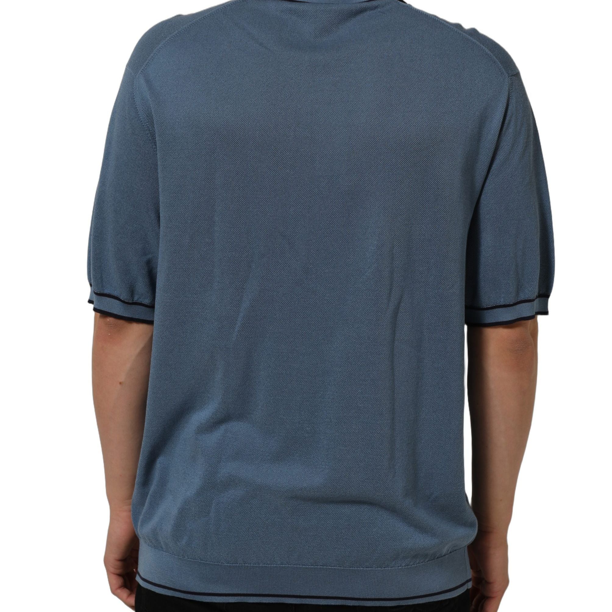 Dolce & Gabbana Blue Cotton Collared Short Sleeves T-shirt