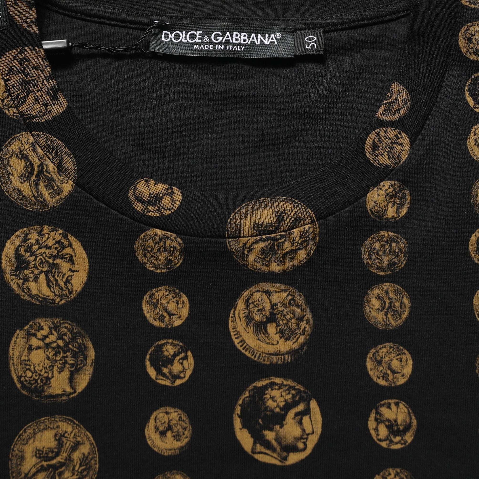 Dolce & Gabbana Black All Over Coin Print Cotton Men T-shirt
