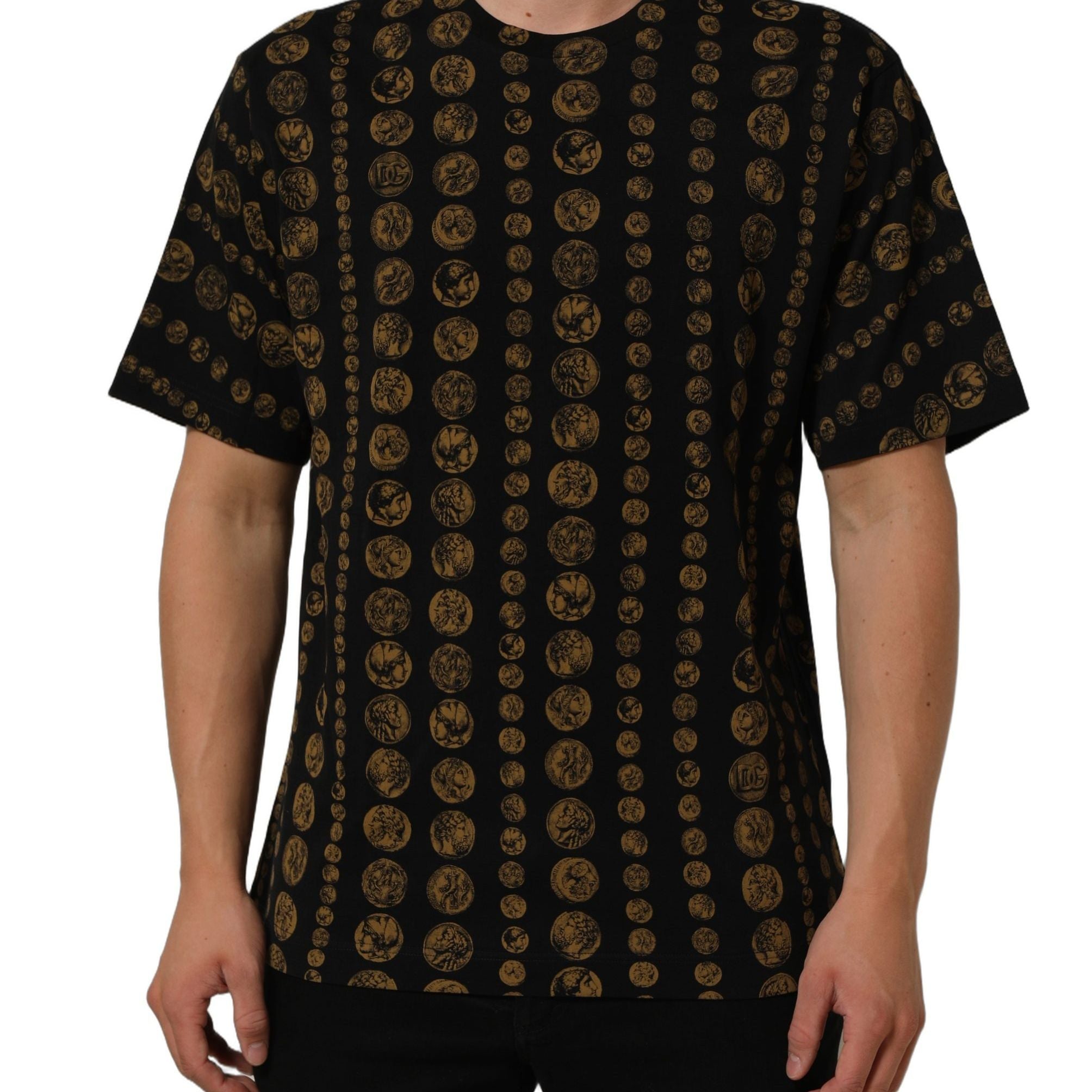 Dolce & Gabbana Black All Over Coin Print Cotton Men T-shirt