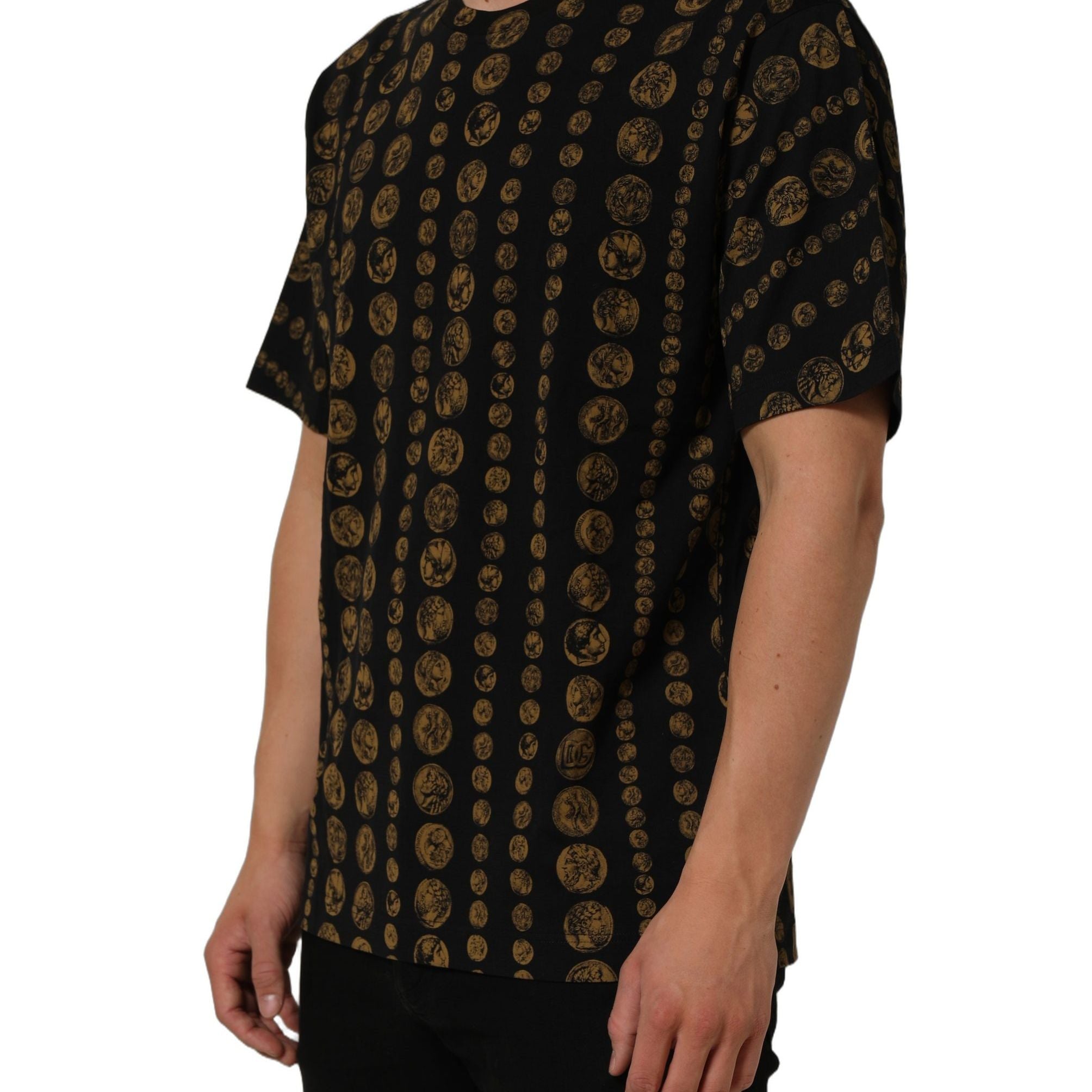 Dolce & Gabbana Black All Over Coin Print Cotton Men T-shirt