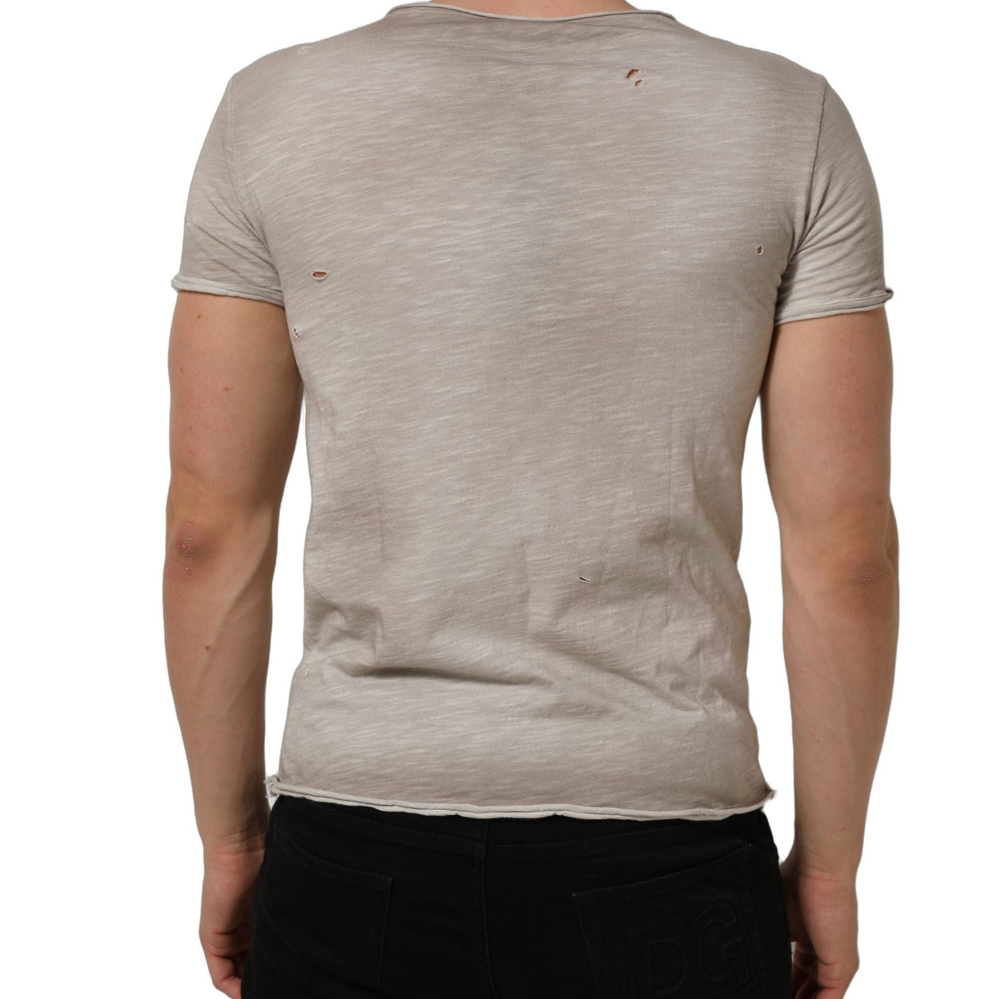 Dolce & Gabbana Light Gray Graphic Print Distressed T-shirt