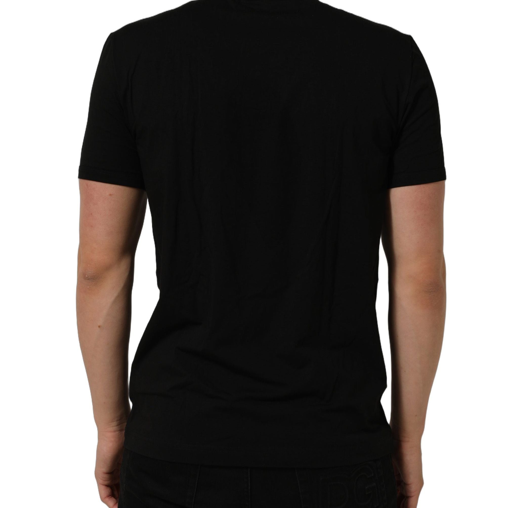 Dolce & Gabbana Black Crown Short Sleeved Henley Men T-shirt