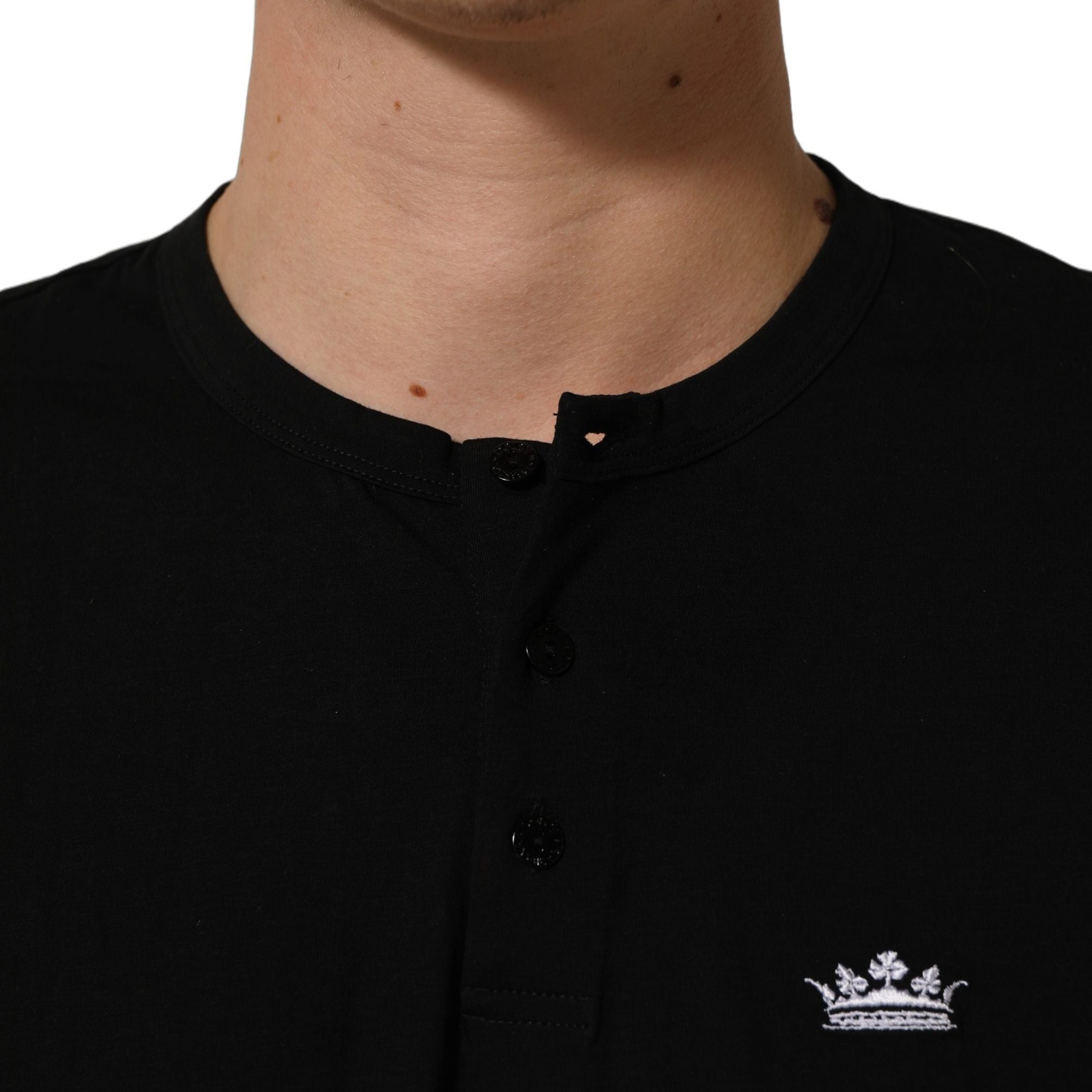 Dolce & Gabbana Black Crown Short Sleeved Henley Men T-shirt
