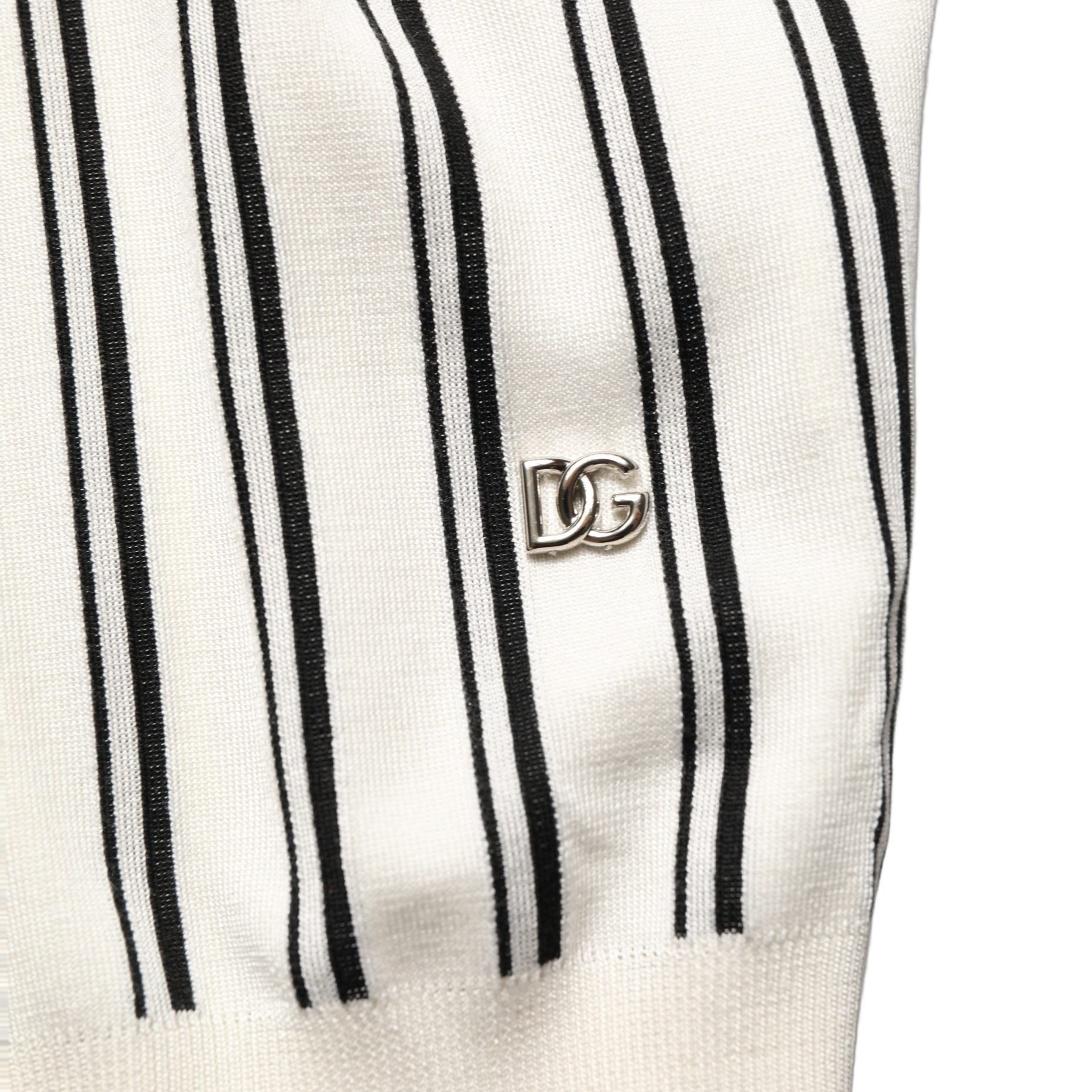 Dolce & Gabbana White Black Stripe Collared Polo T-shirt