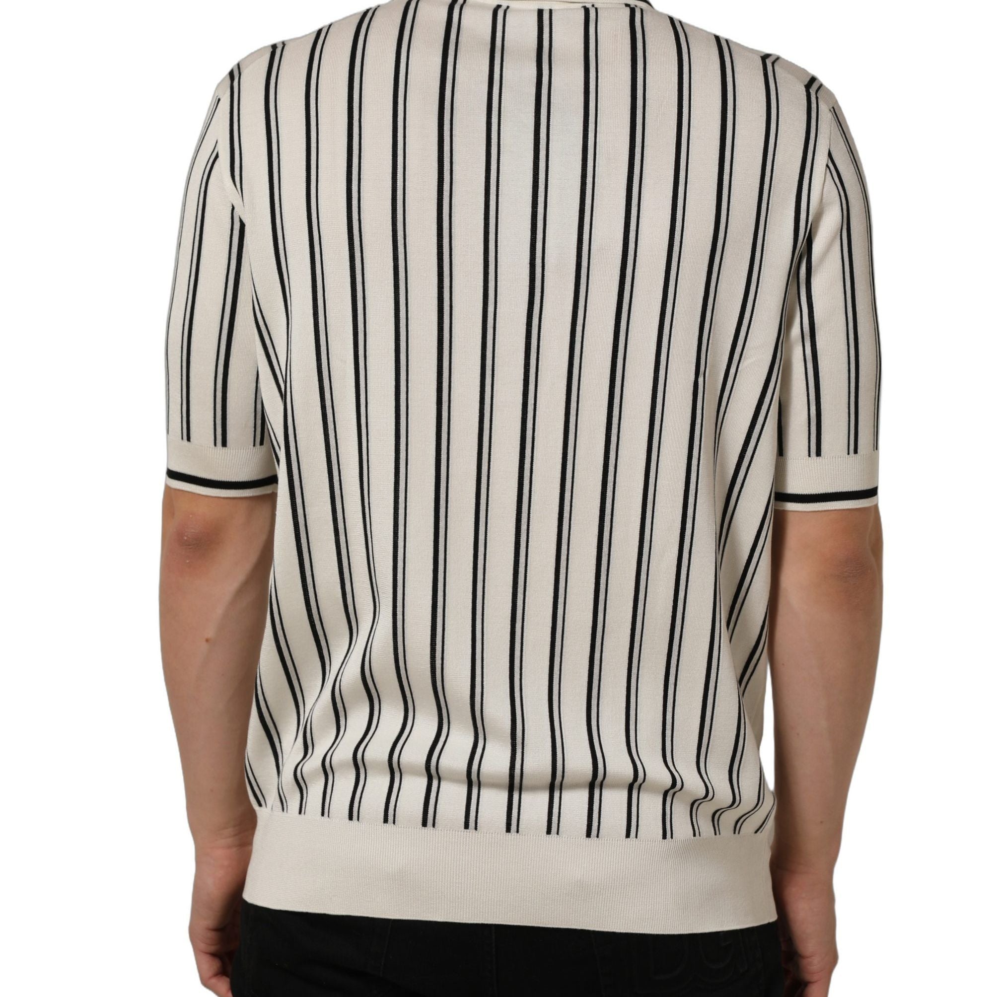 Dolce & Gabbana White Black Stripe Collared Polo T-shirt