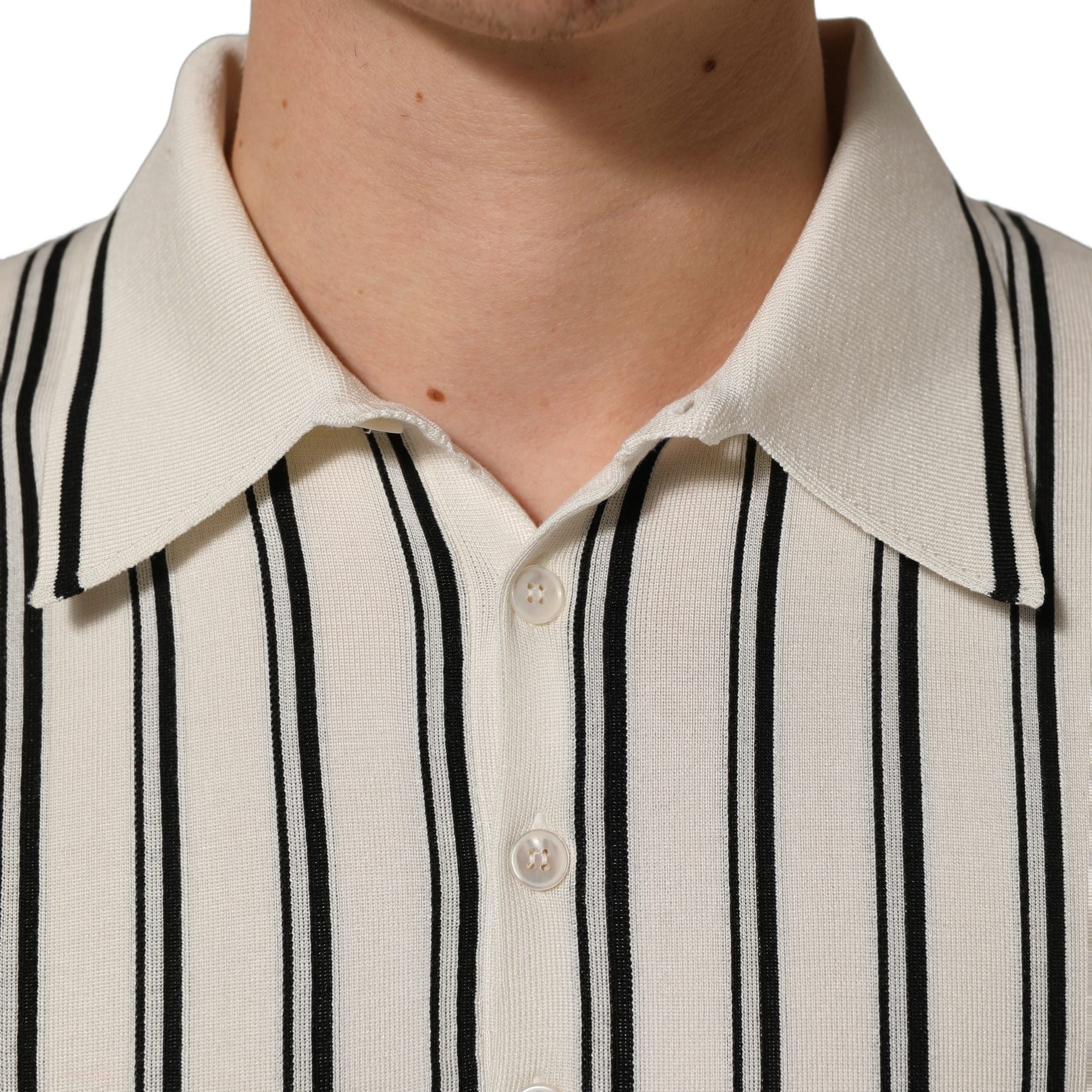 Dolce & Gabbana White Black Stripe Collared Polo T-shirt
