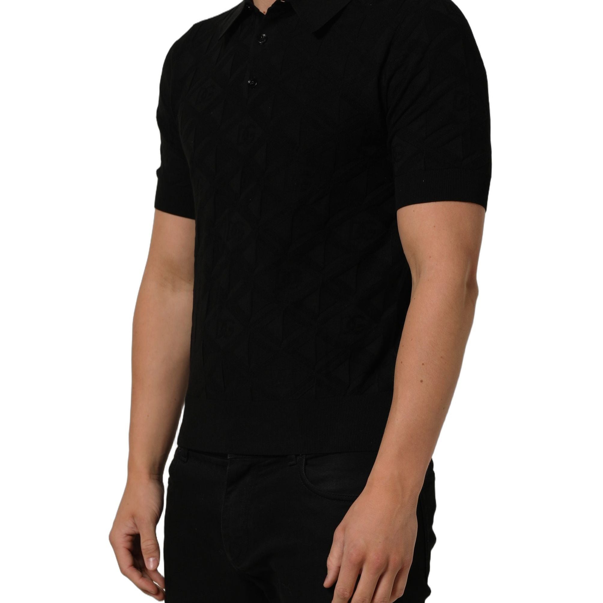 Dolce & Gabbana Black Silk Short Sleeve Knit Polo T-shirt