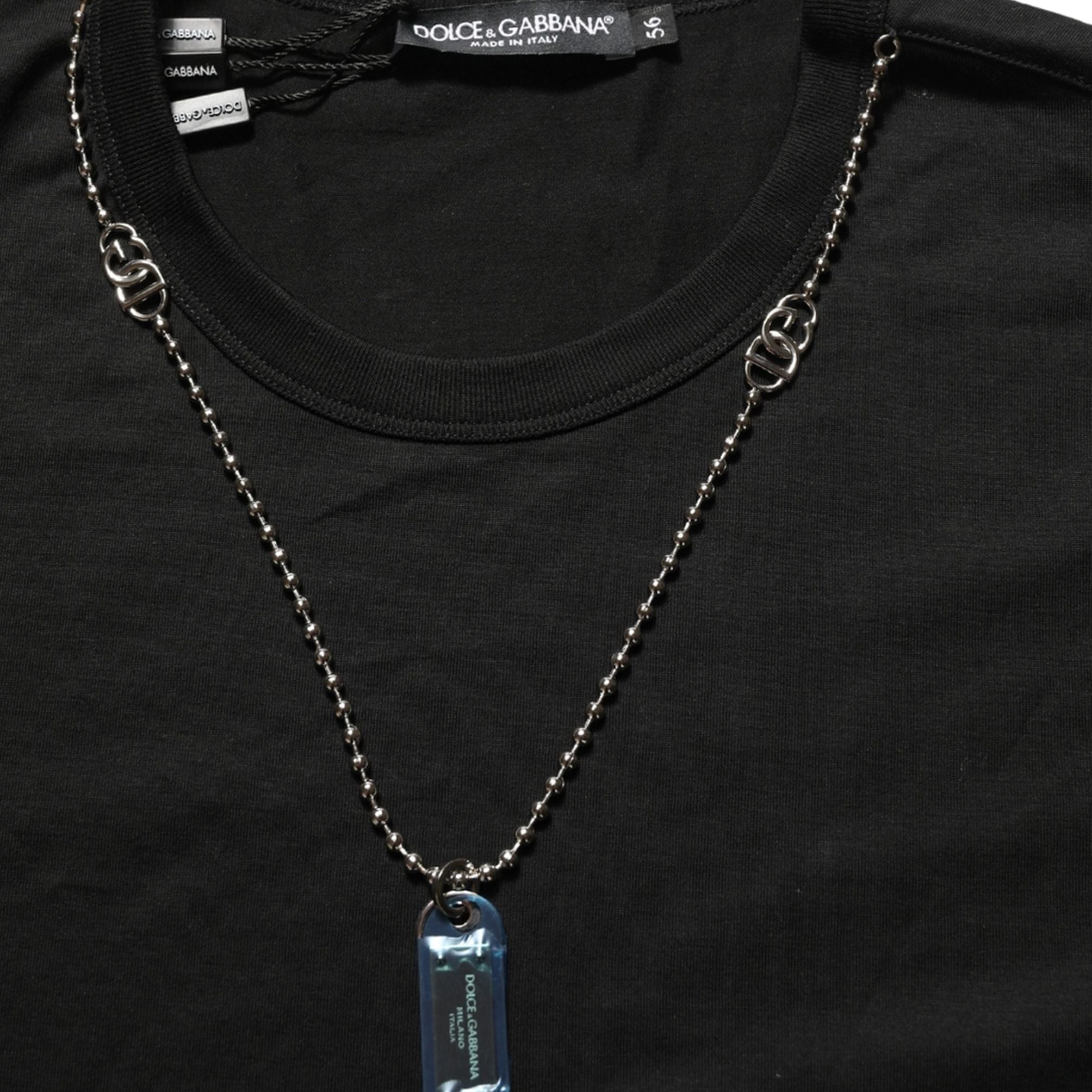 Dolce & Gabbana Black Dog Tag Short Sleeve CrewNeck T-shirt