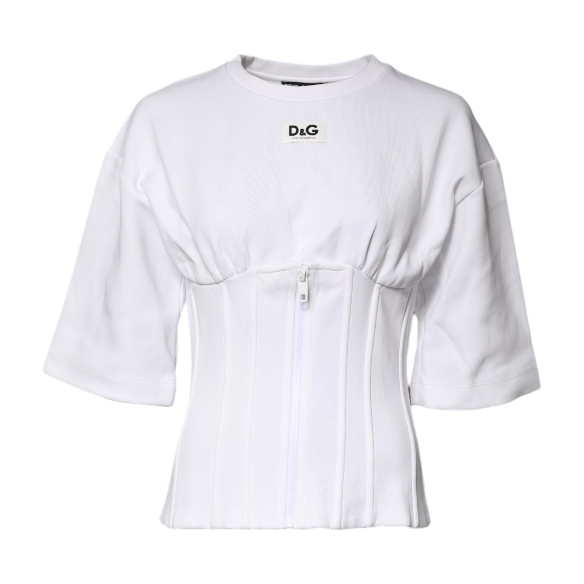 Dolce & Gabbana White Cotton Blend Corset Style Blouse Top