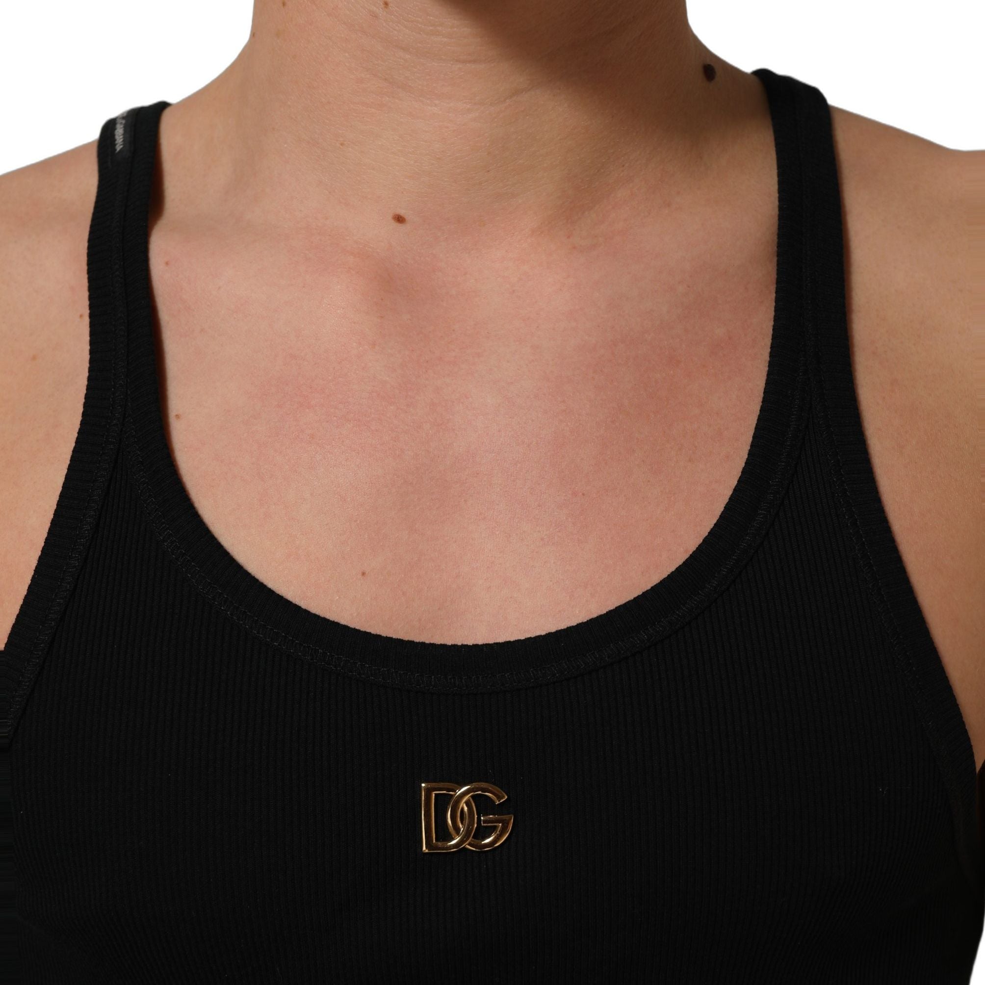 Dolce & Gabbana Black DG Logo Cotton Ribbed Tank Top T-shirt