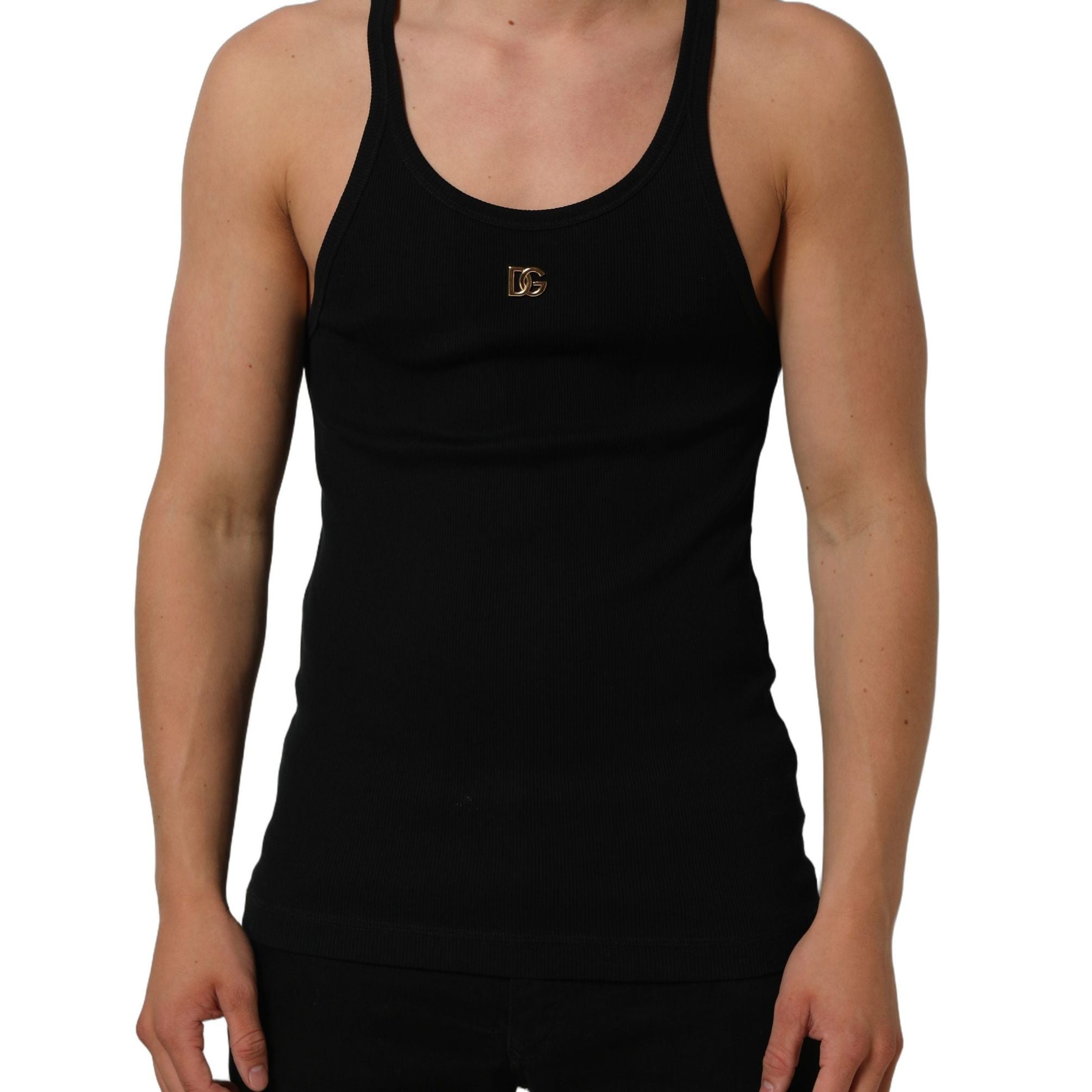 Dolce & Gabbana Black DG Logo Cotton Ribbed Tank Top T-shirt