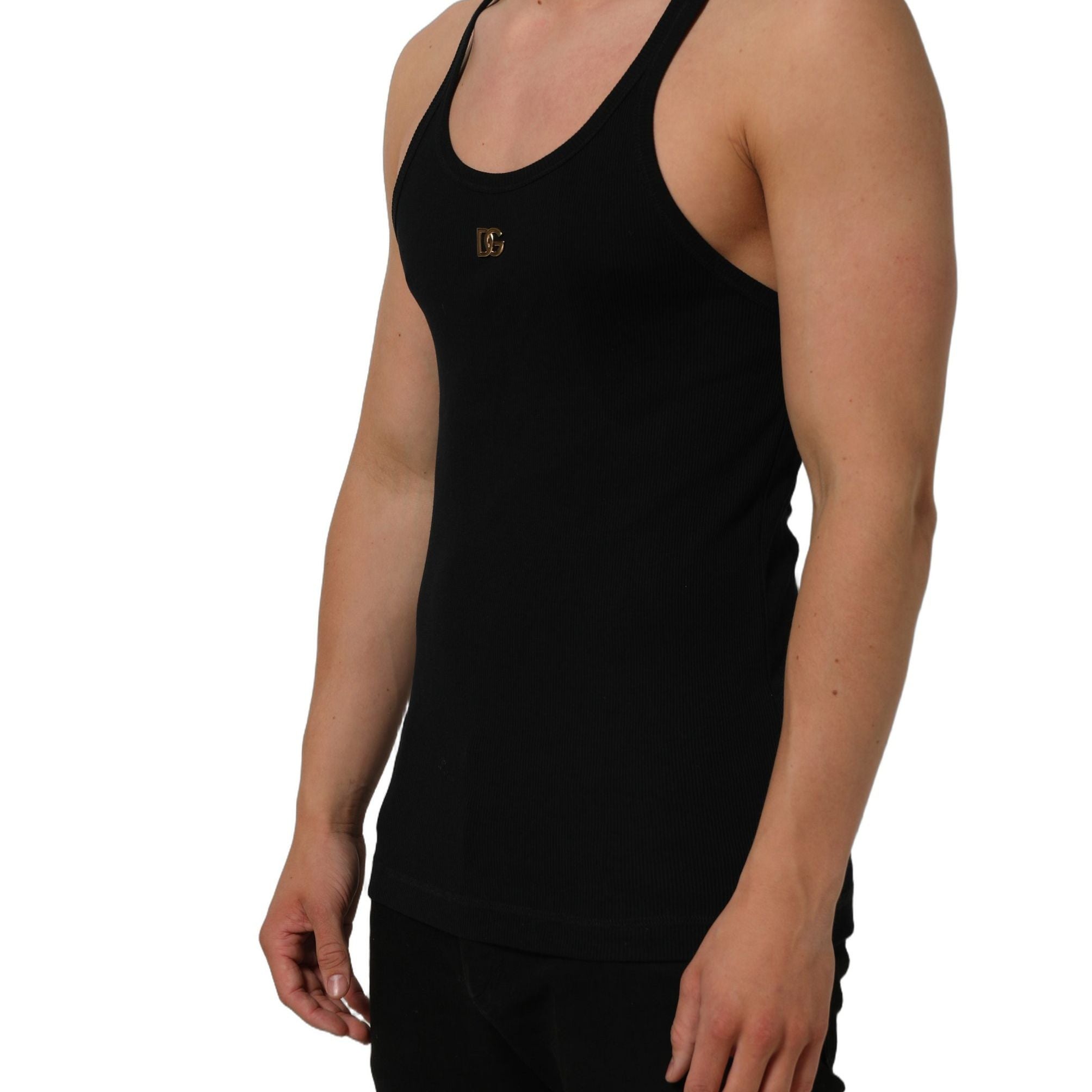 Dolce & Gabbana Black DG Logo Cotton Ribbed Tank Top T-shirt