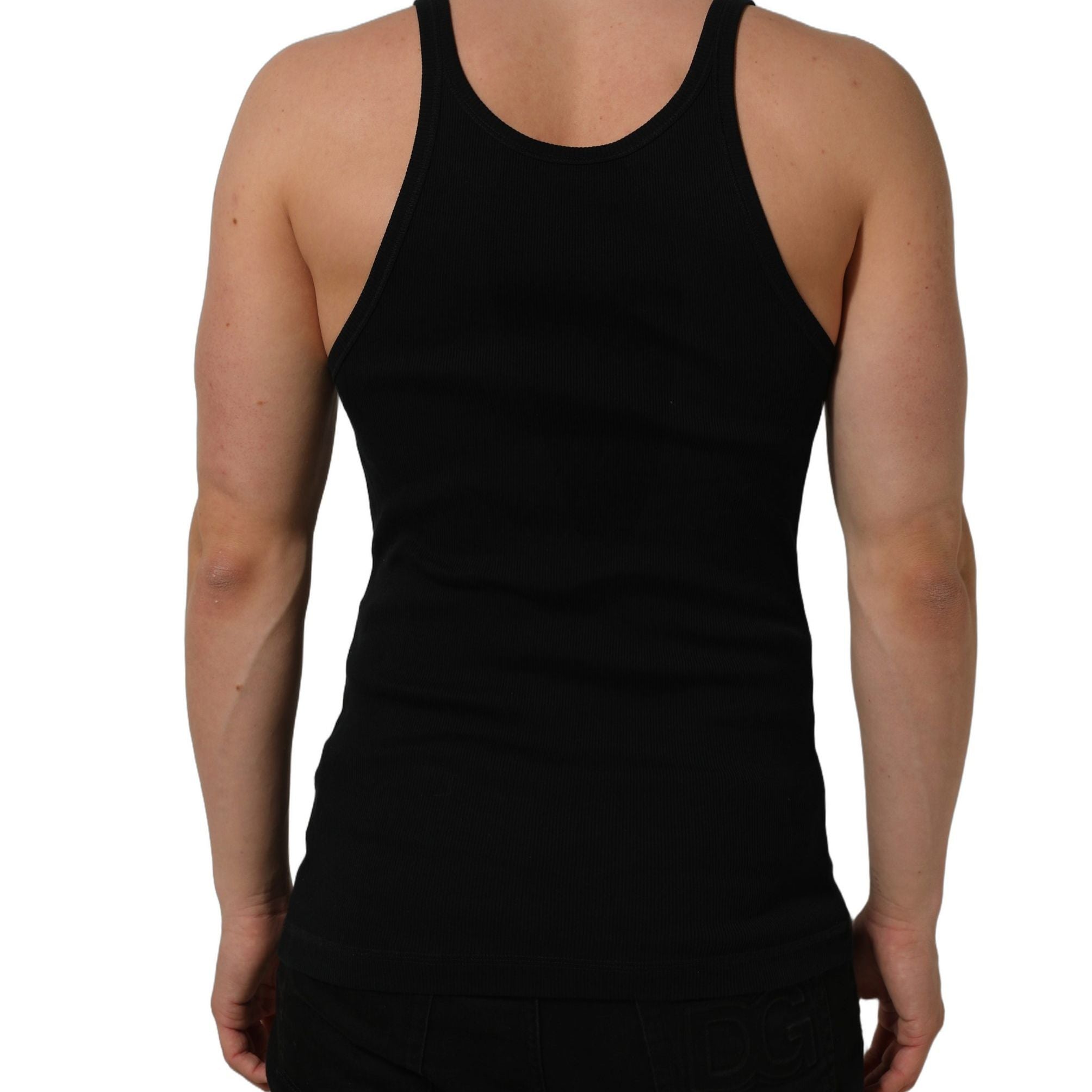 Dolce & Gabbana Black DG Logo Cotton Ribbed Tank Top T-shirt