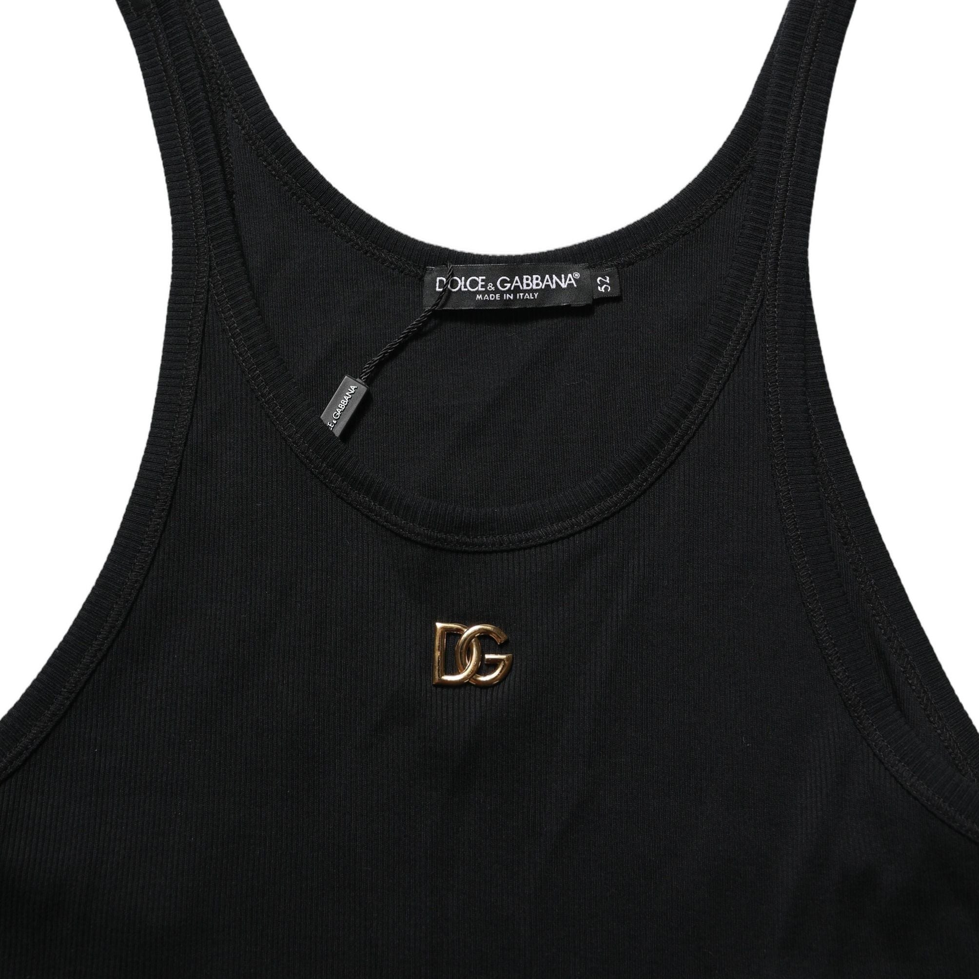Dolce & Gabbana Black DG Logo Cotton Ribbed Tank Top T-shirt
