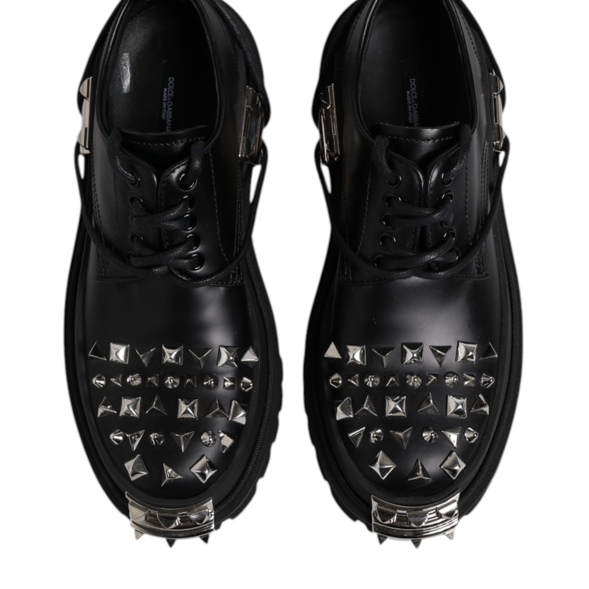 Dolce & Gabbana Black Studded Leather Hi-Trekking Derby Men Shoes