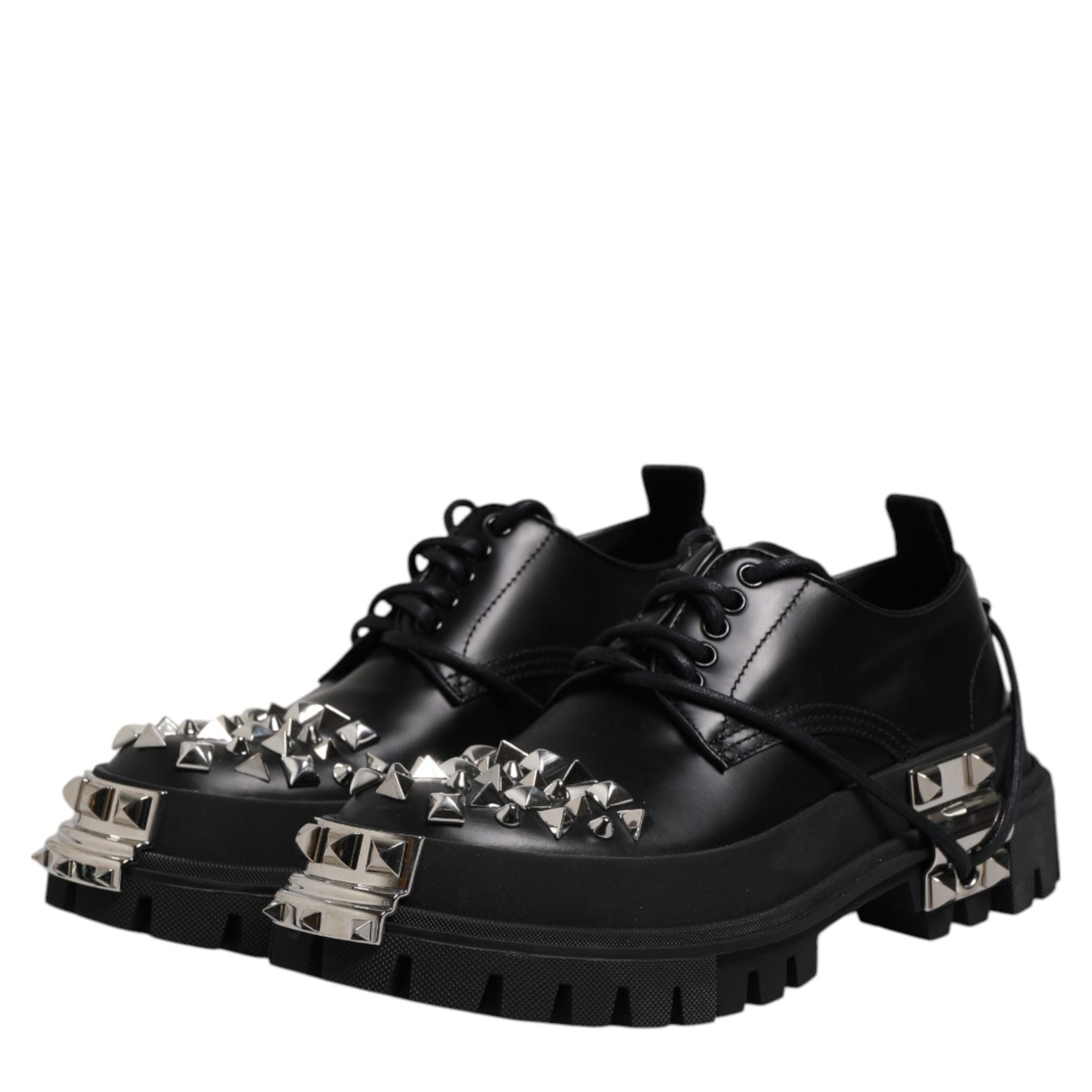 Dolce & Gabbana Black Studded Leather Hi-Trekking Derby Men Shoes
