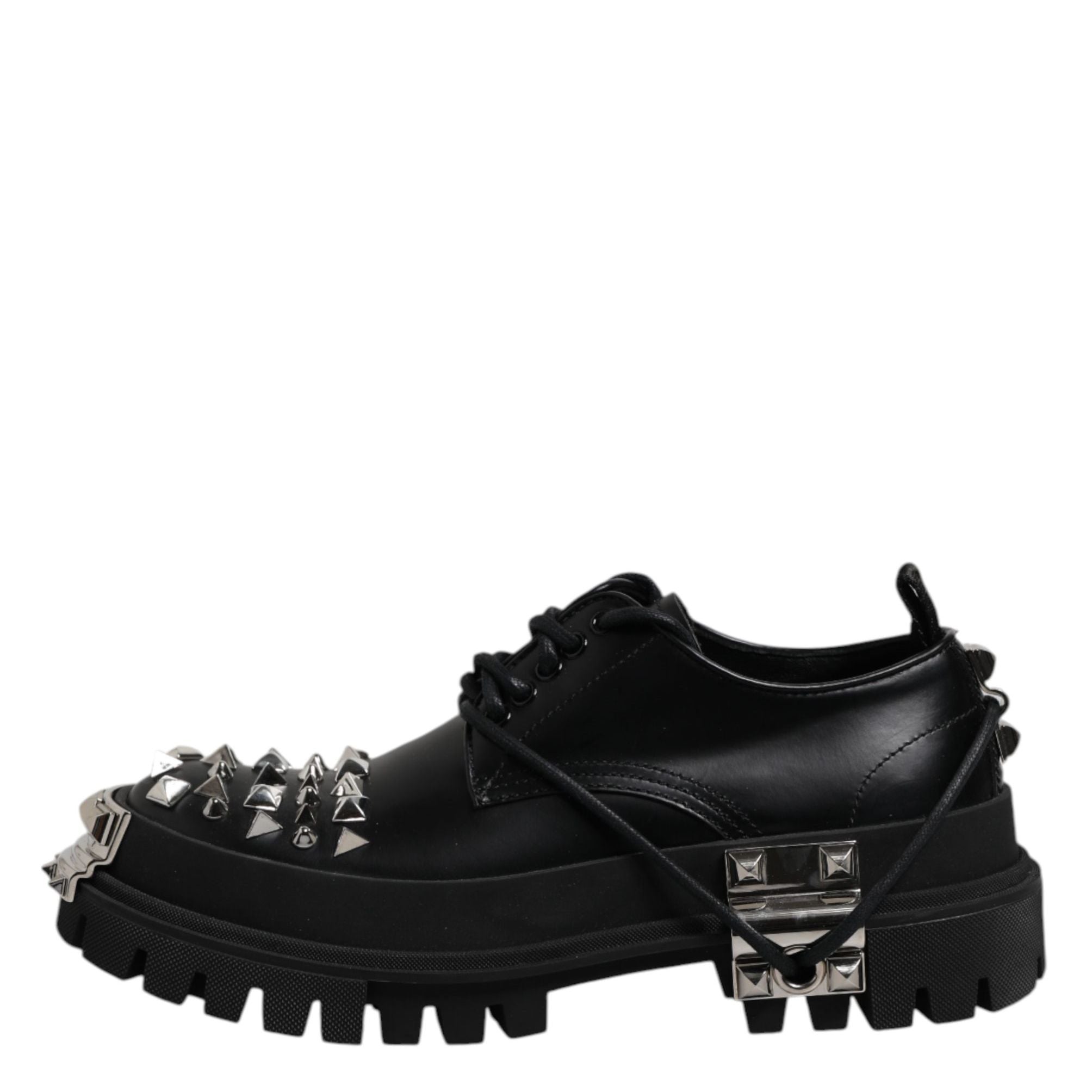 Dolce & Gabbana Black Studded Leather Hi-Trekking Derby Men Shoes