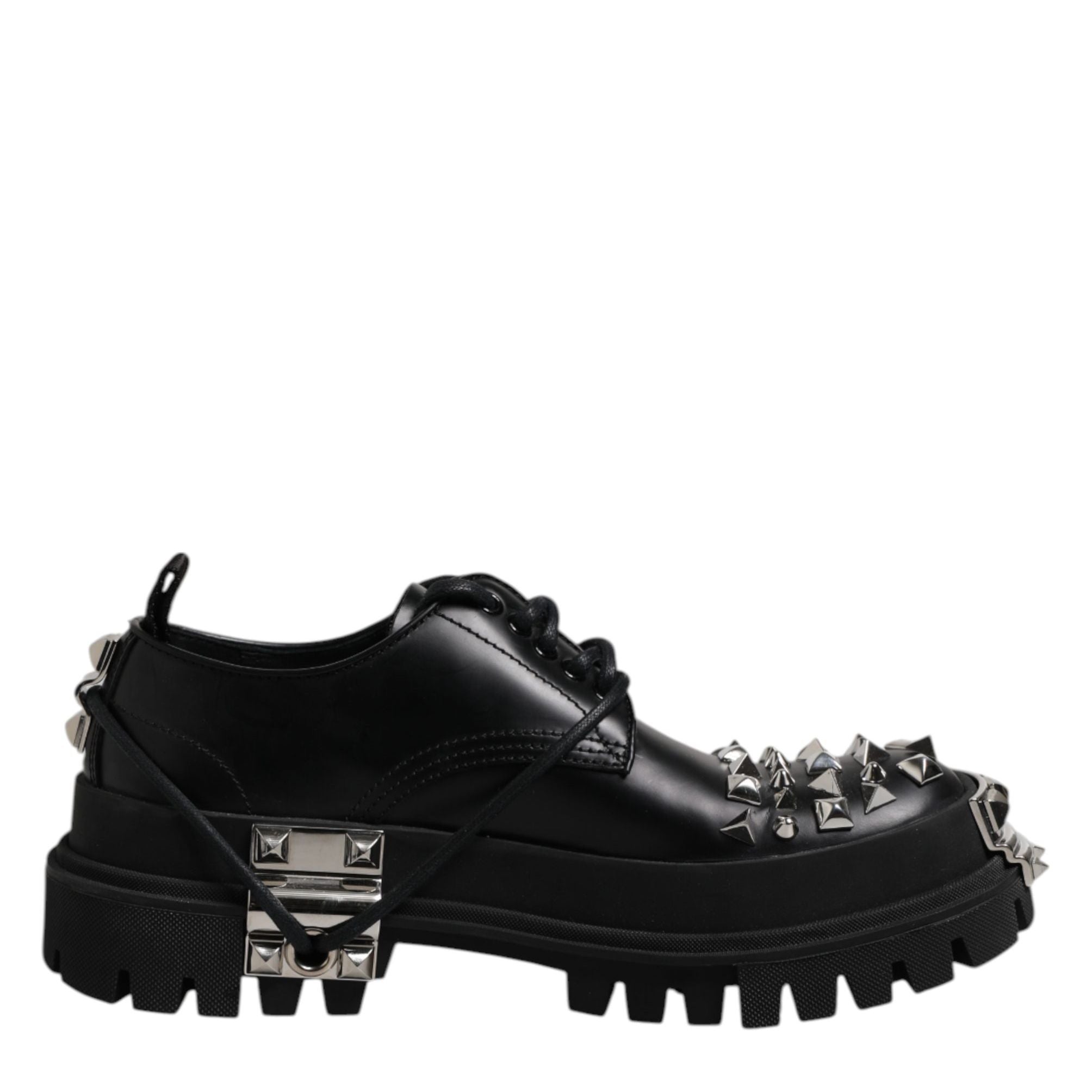 Dolce & Gabbana Black Studded Leather Hi-Trekking Derby Men Shoes