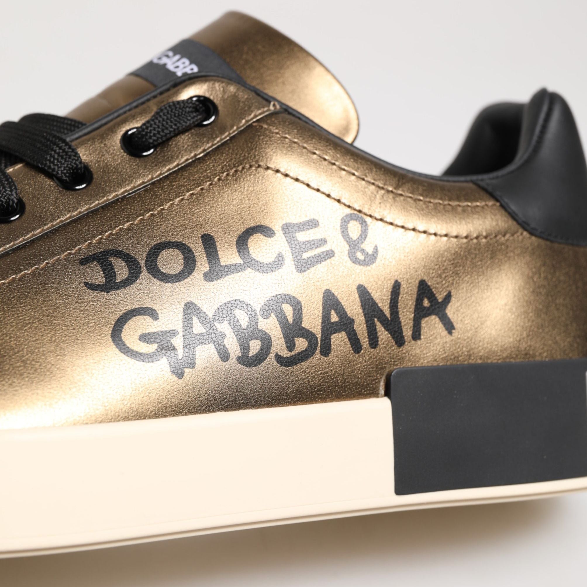 Dolce & Gabbana Gold Portofino Calf Leather Sneakers Shoes