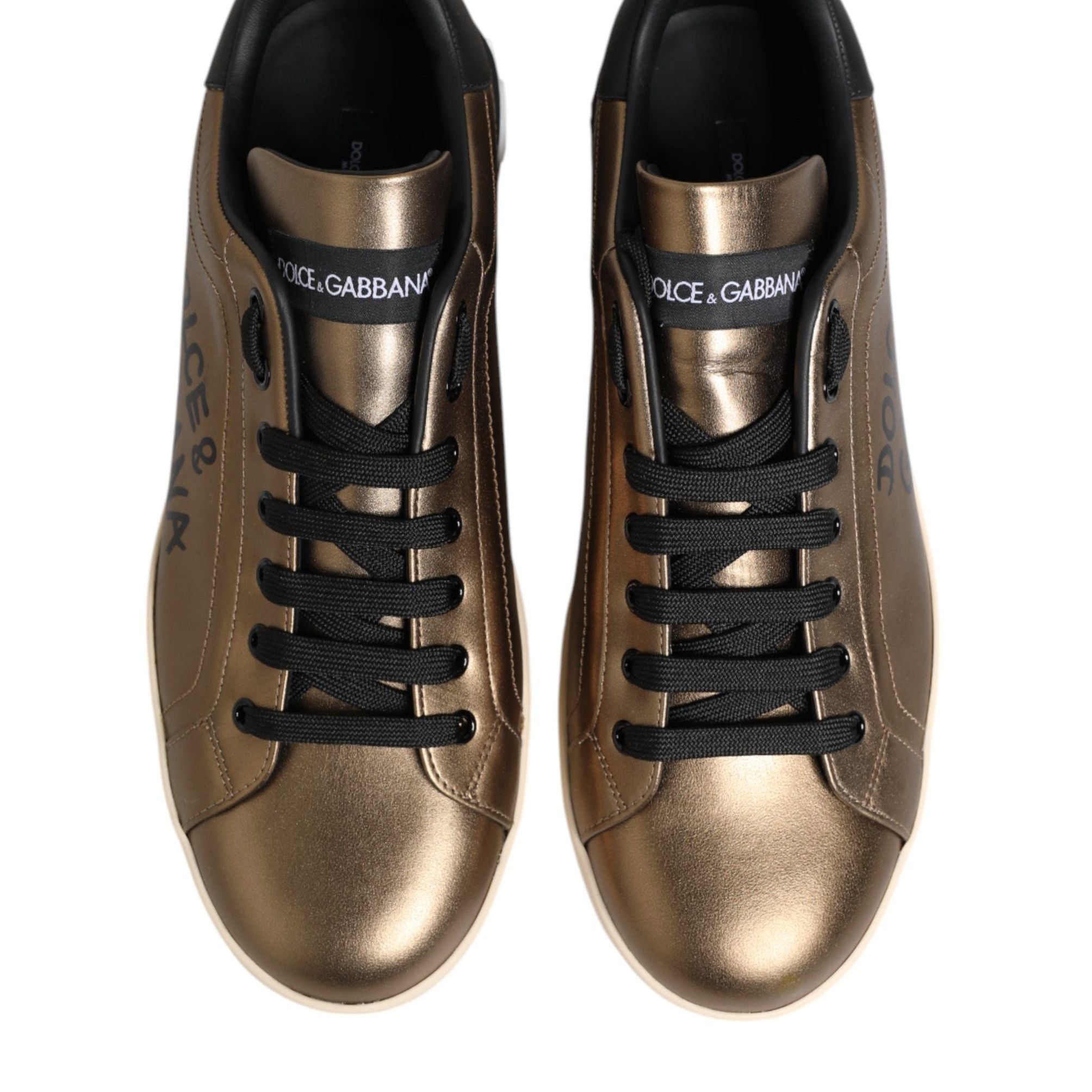 Dolce & Gabbana Gold Portofino Calf Leather Sneakers Shoes