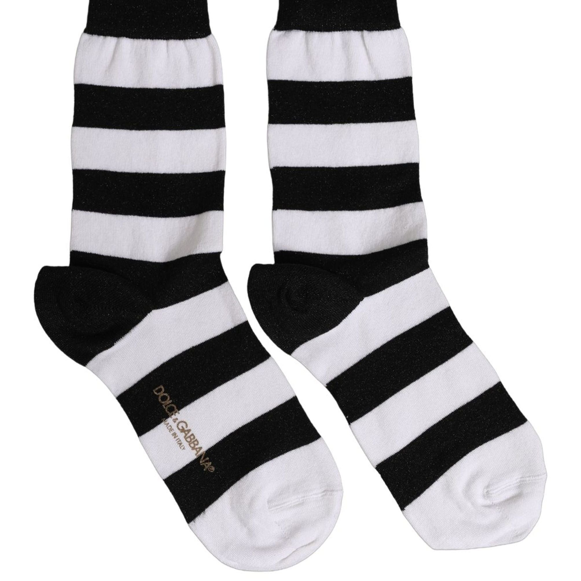 Dolce & Gabbana Black White Stripes Mid Calf Accessory Socks