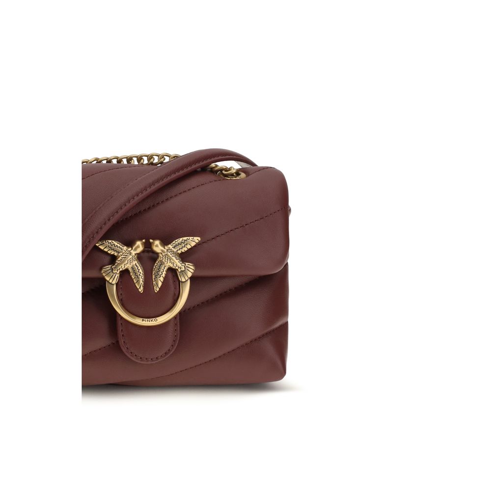 PINKO Bordeaux Calf Leather Bos Taurus Shoulder Bag