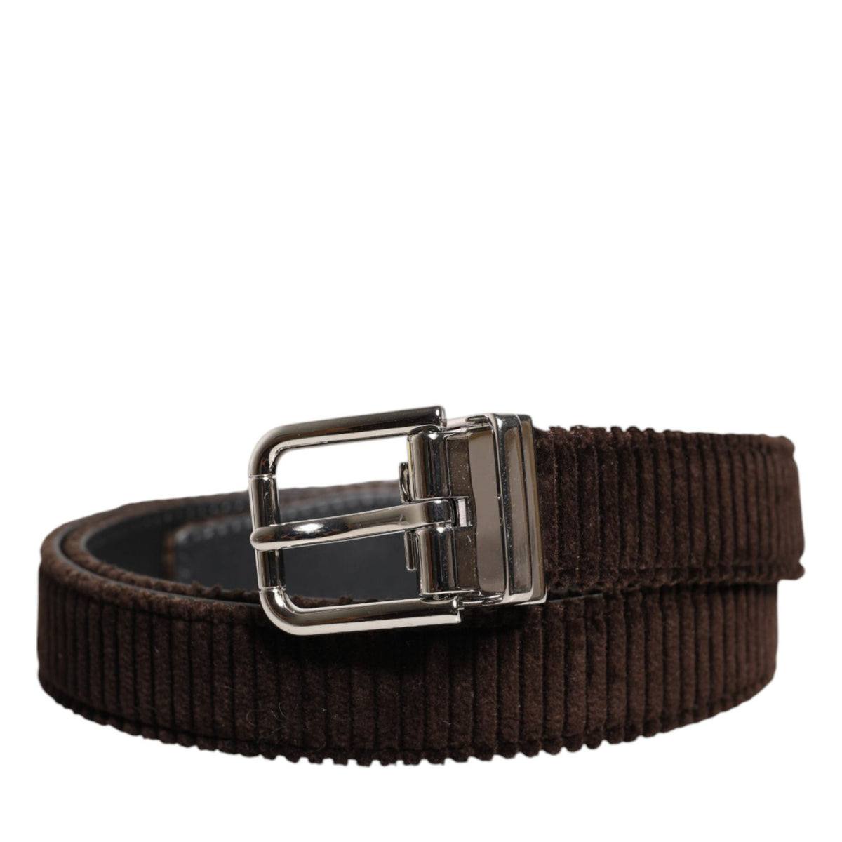 Dolce & Gabbana Men Brown Velvet Ridged Silver Buckle Belt