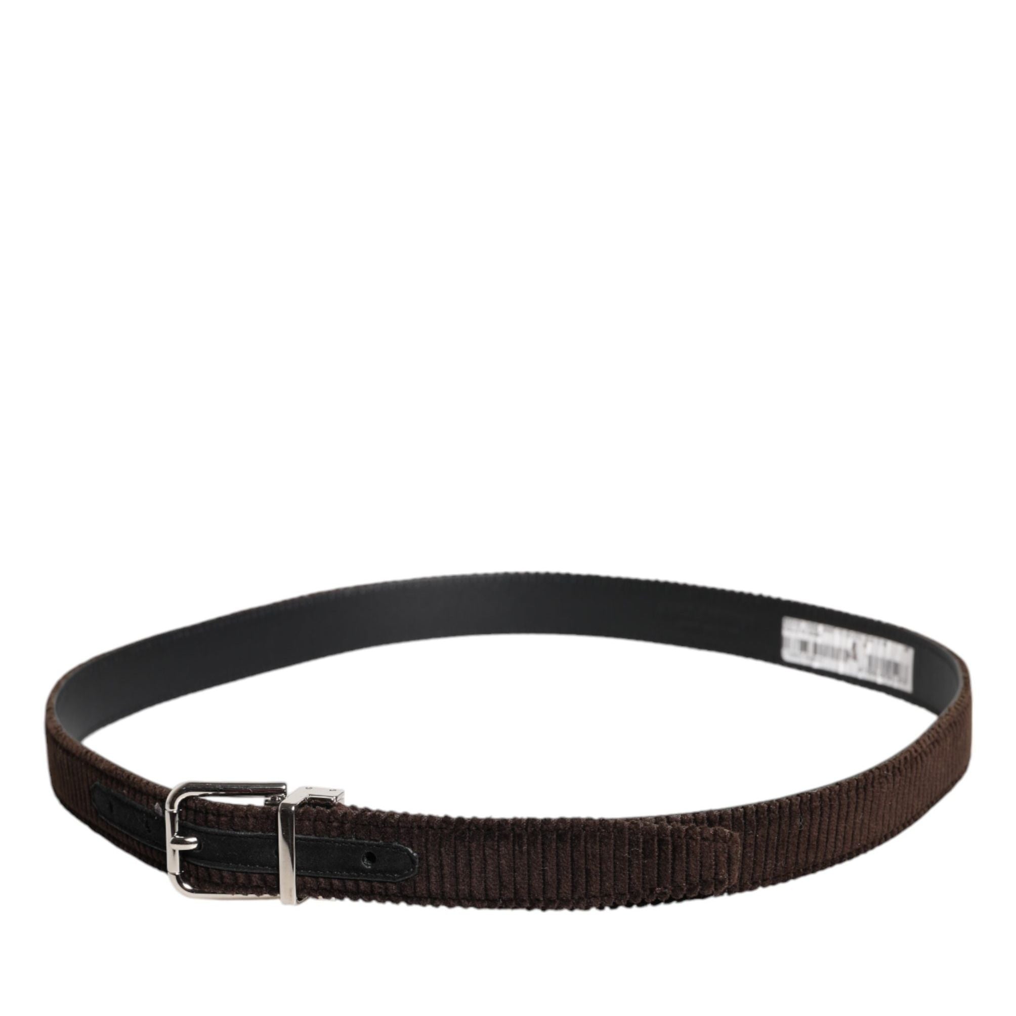 Dolce & Gabbana Men Brown Velvet Ridged Silver Buckle Belt