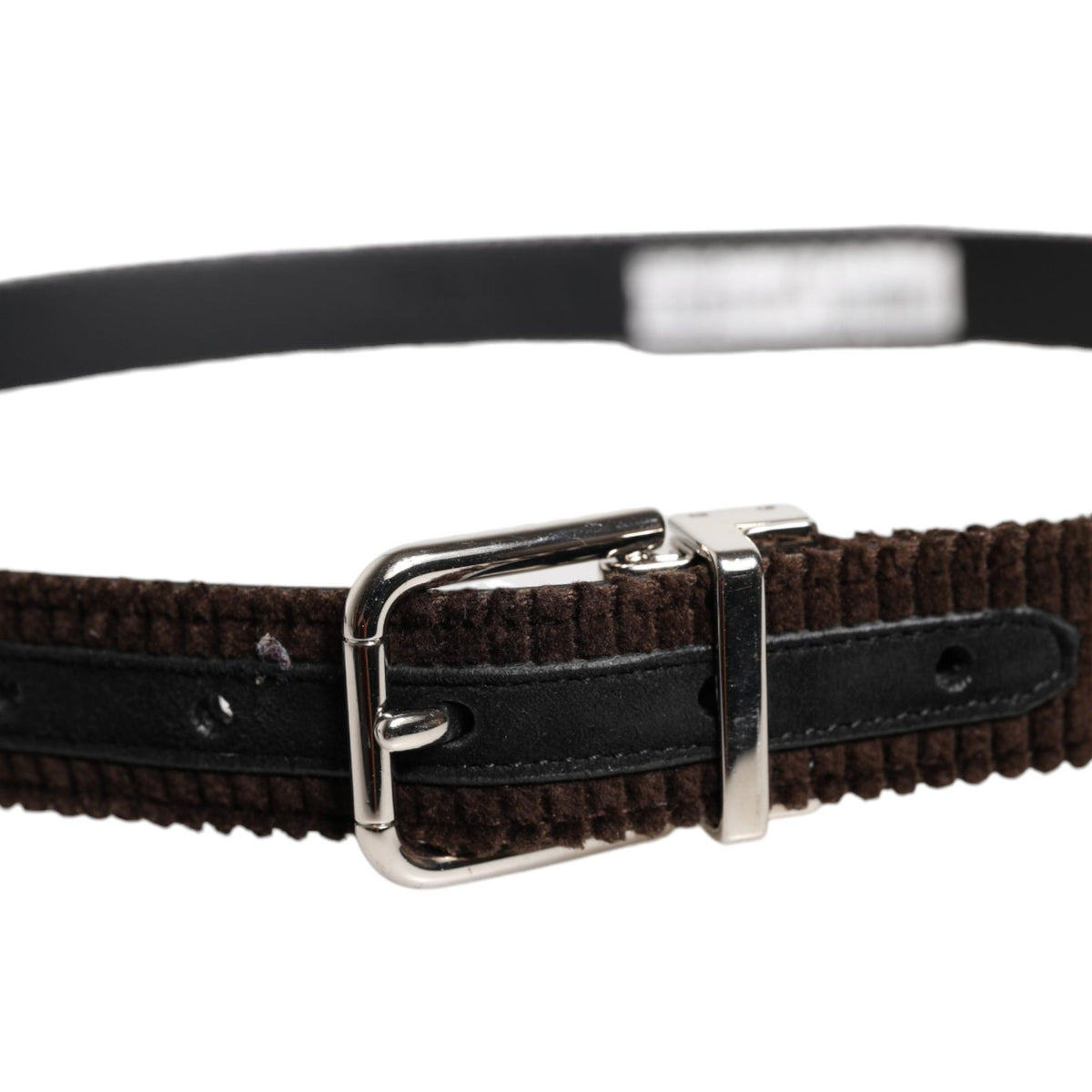 Dolce & Gabbana Men Brown Velvet Ridged Silver Buckle Belt