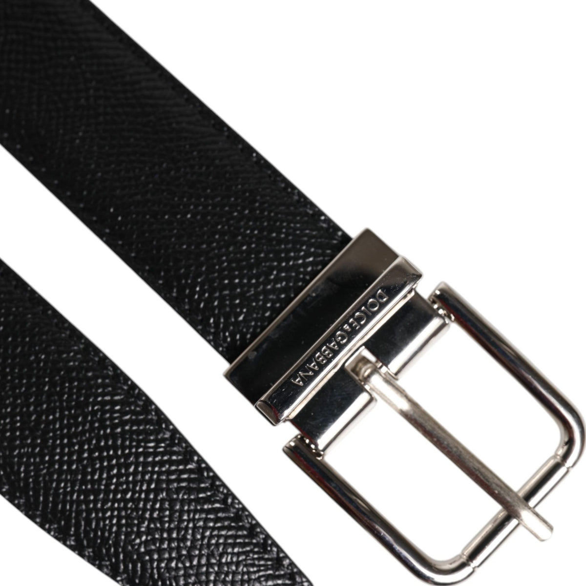 Dolce & Gabbana Black Calf Leather Classic Silver Buckle Belt