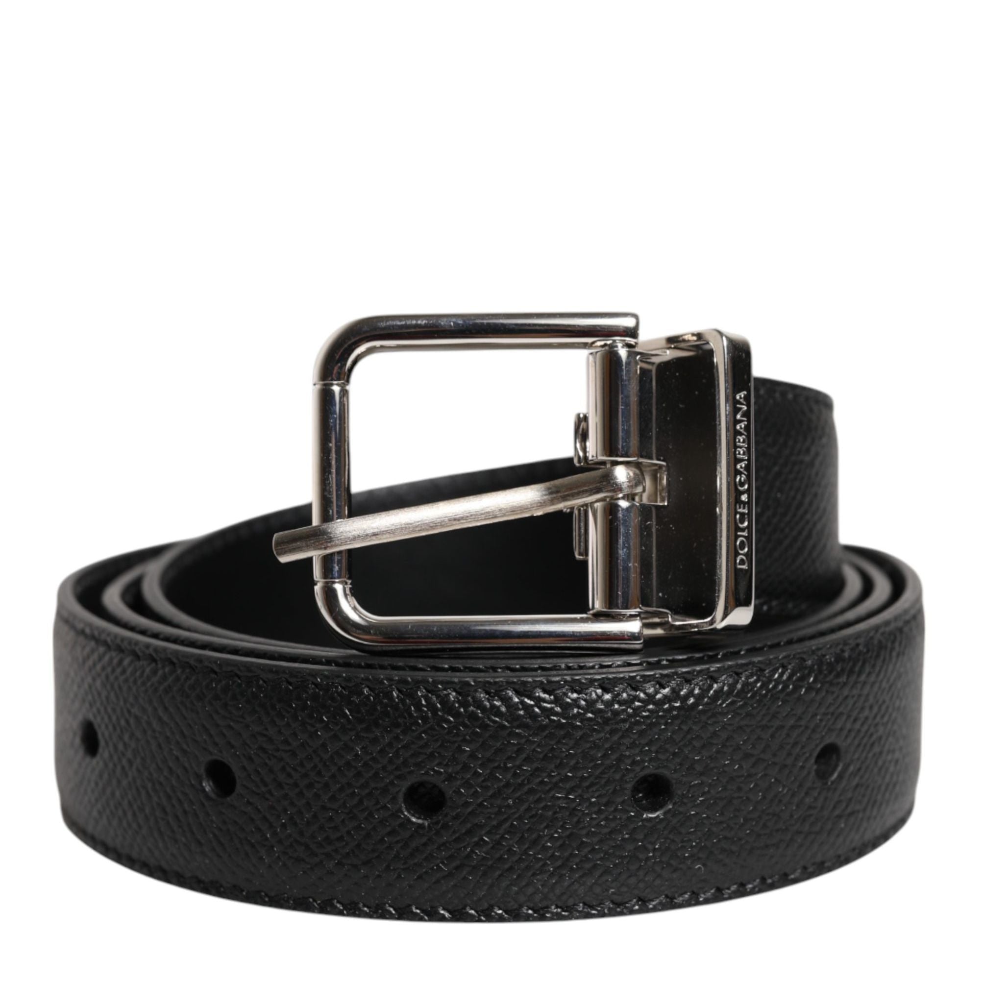 Dolce & Gabbana Black Calf Leather Classic Silver Buckle Belt