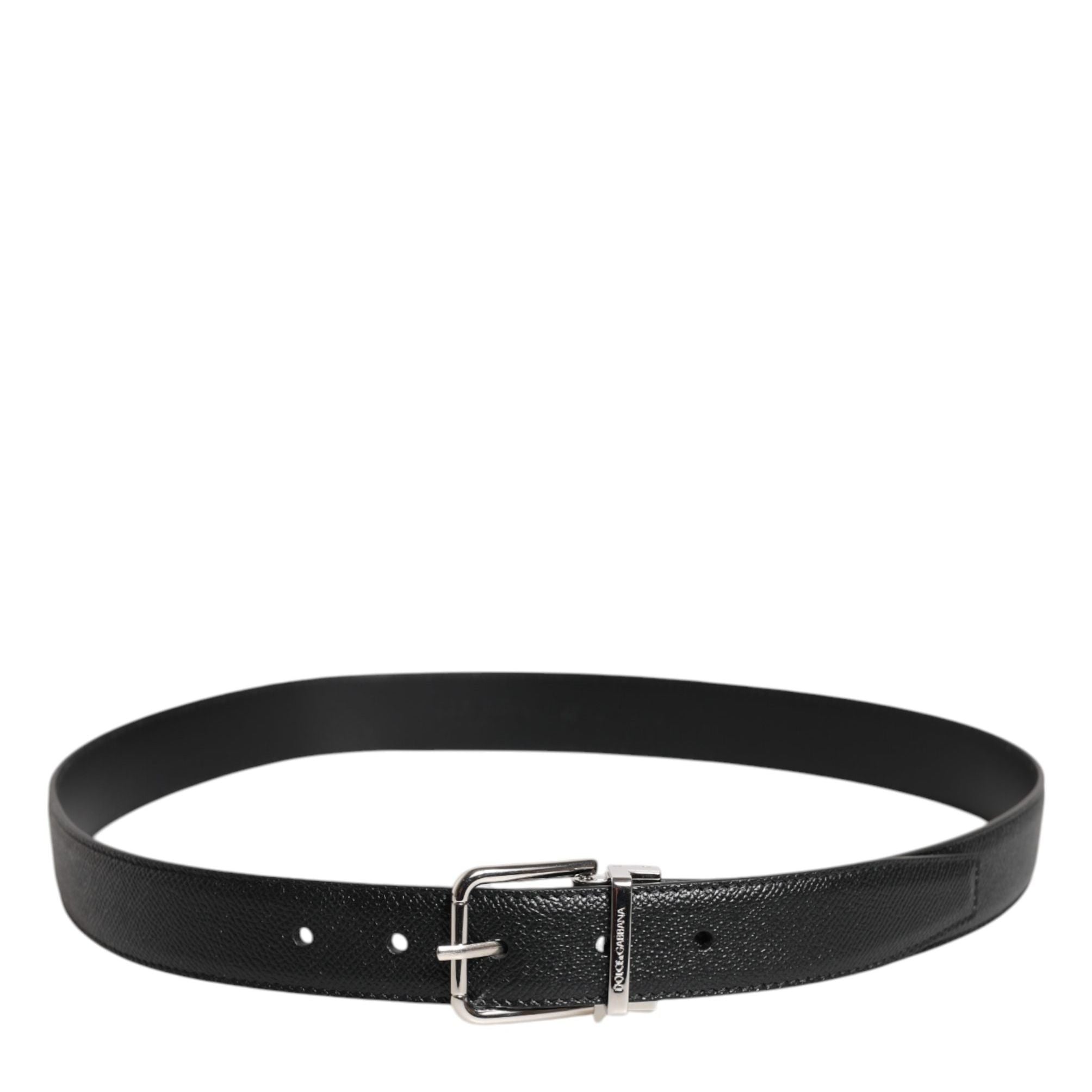 Dolce & Gabbana Black Calf Leather Classic Silver Buckle Belt