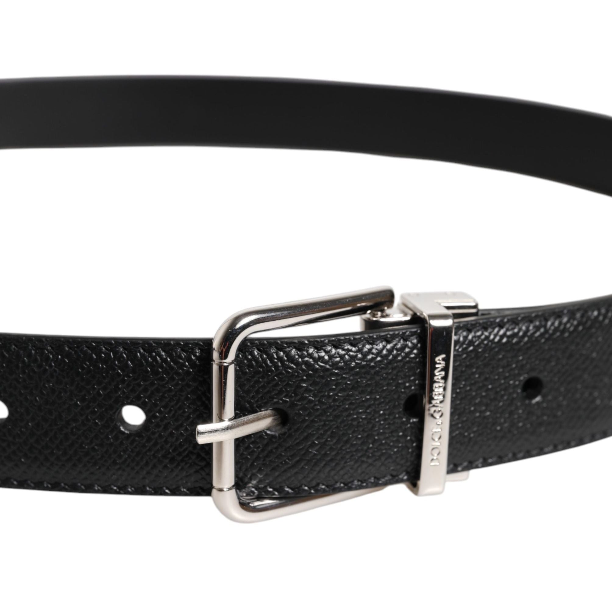 Dolce & Gabbana Black Calf Leather Classic Silver Buckle Belt
