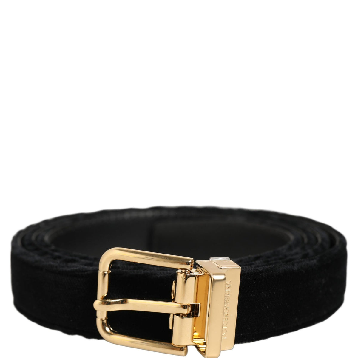 Dolce & Gabbana Men Black Velvet Gold Tone Metal Buckle Belt