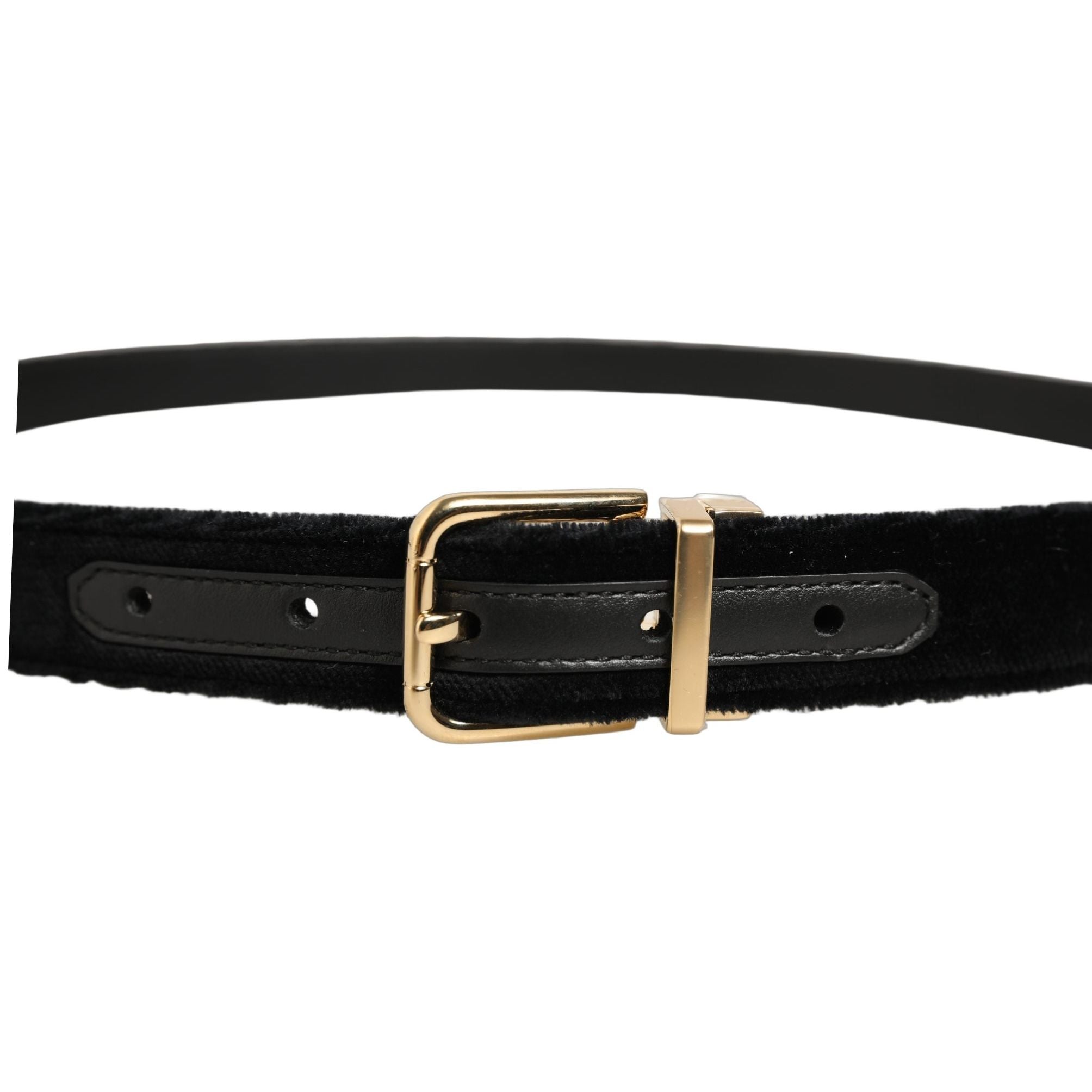 Dolce & Gabbana Men Black Velvet Gold Tone Metal Buckle Belt