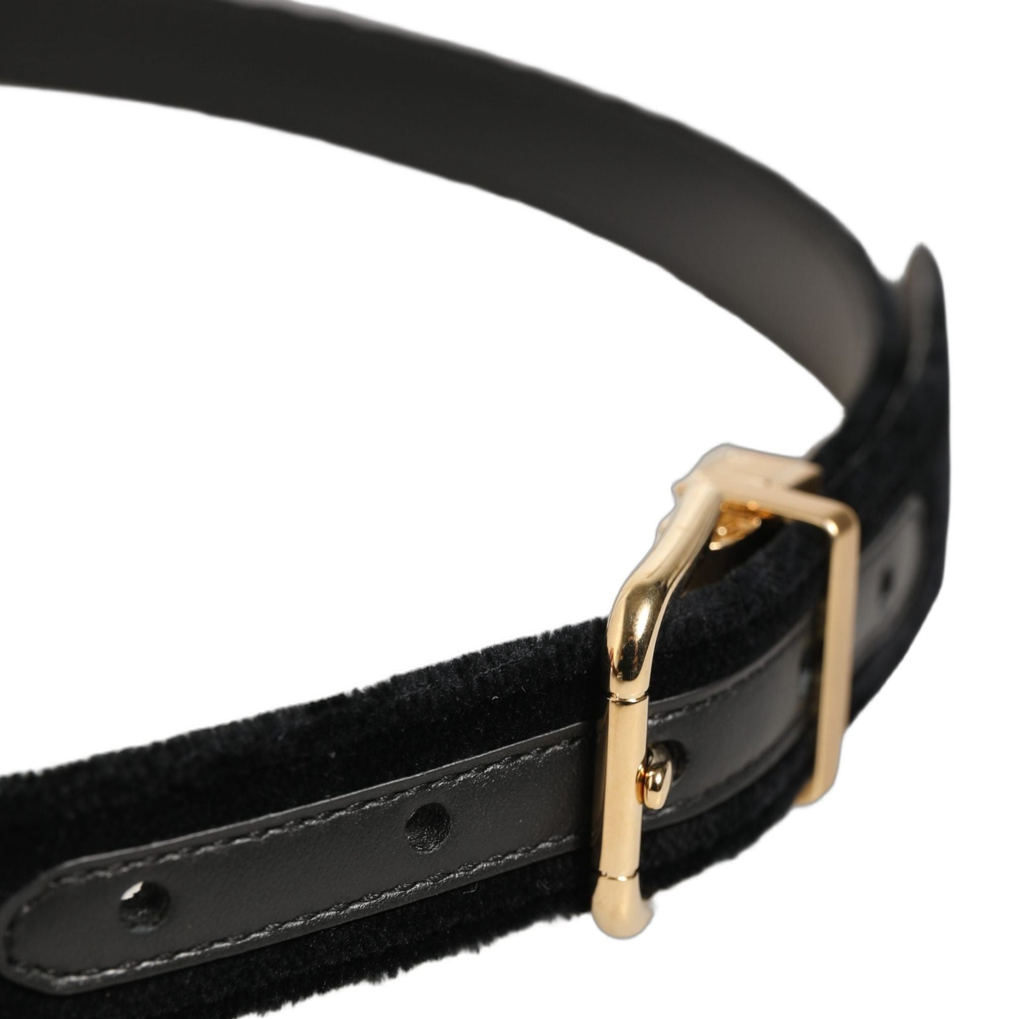 Dolce & Gabbana Men Black Velvet Gold Tone Metal Buckle Belt