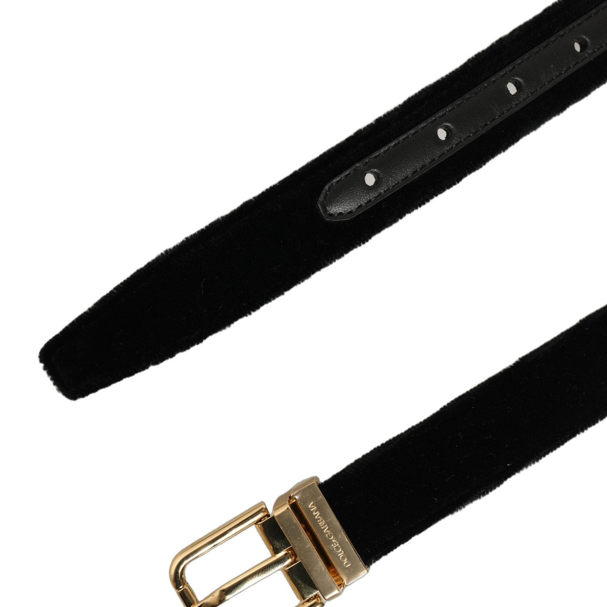 Dolce & Gabbana Men Black Velvet Gold Tone Metal Buckle Belt