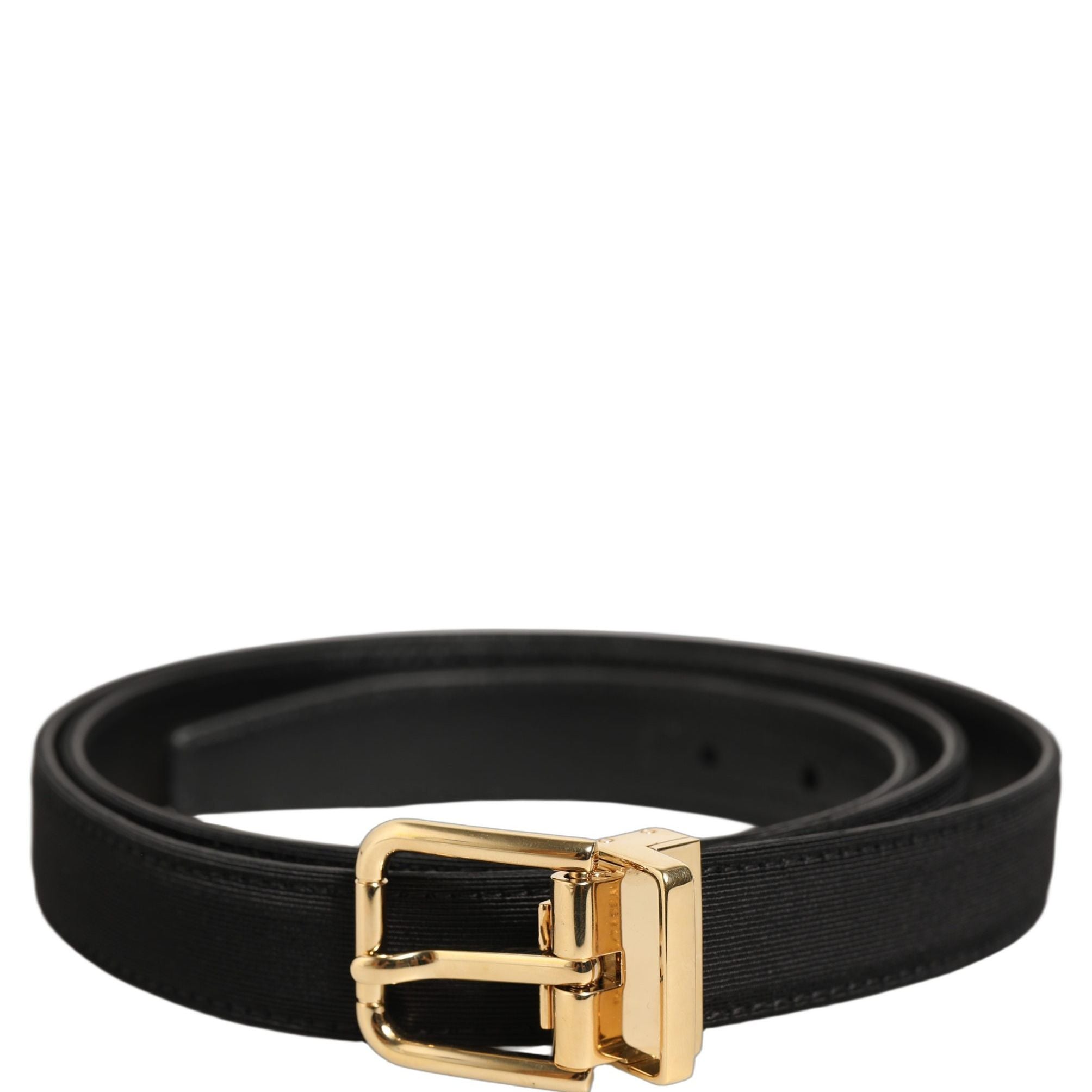 Dolce & Gabbana Black Canvas Leather Gold Metal Buckle Belt