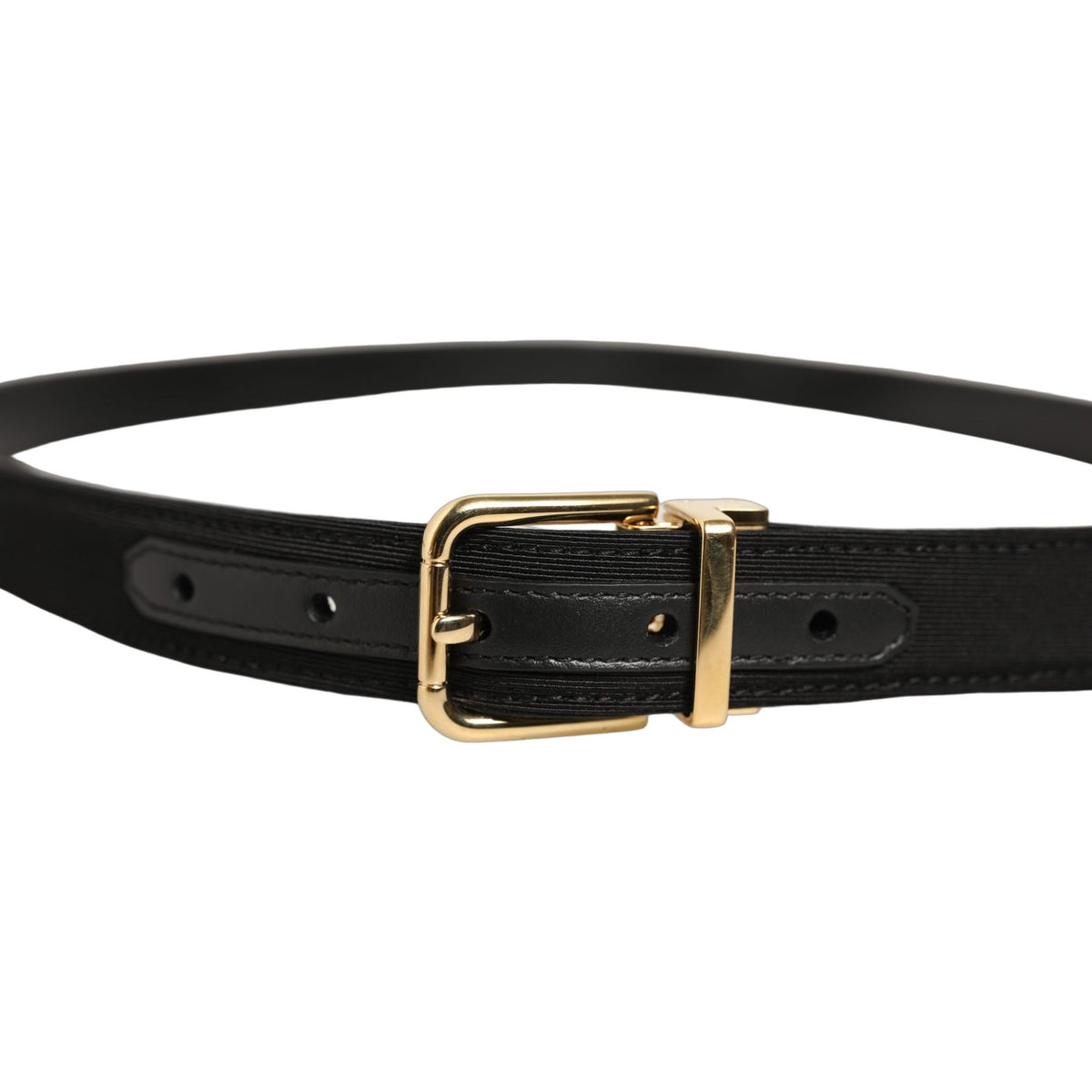 Dolce & Gabbana Black Canvas Leather Gold Metal Buckle Belt