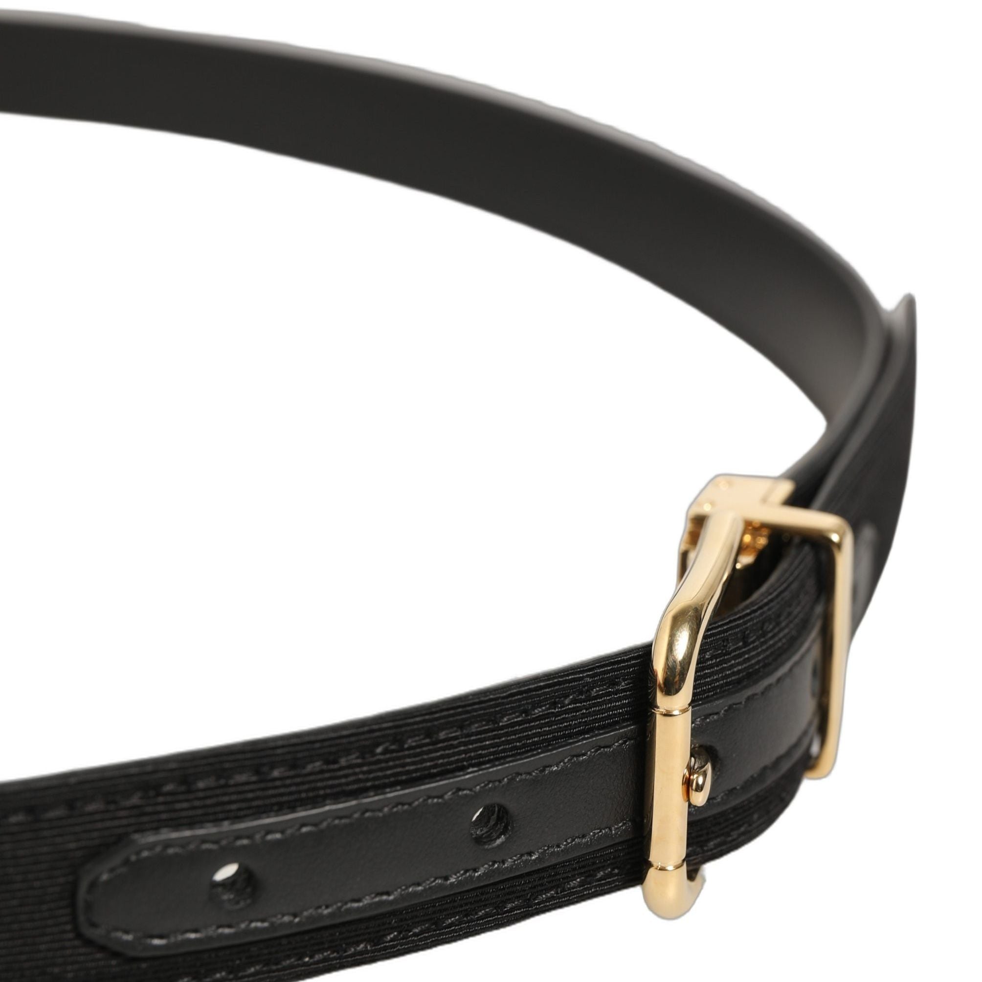 Dolce & Gabbana Black Canvas Leather Gold Metal Buckle Belt