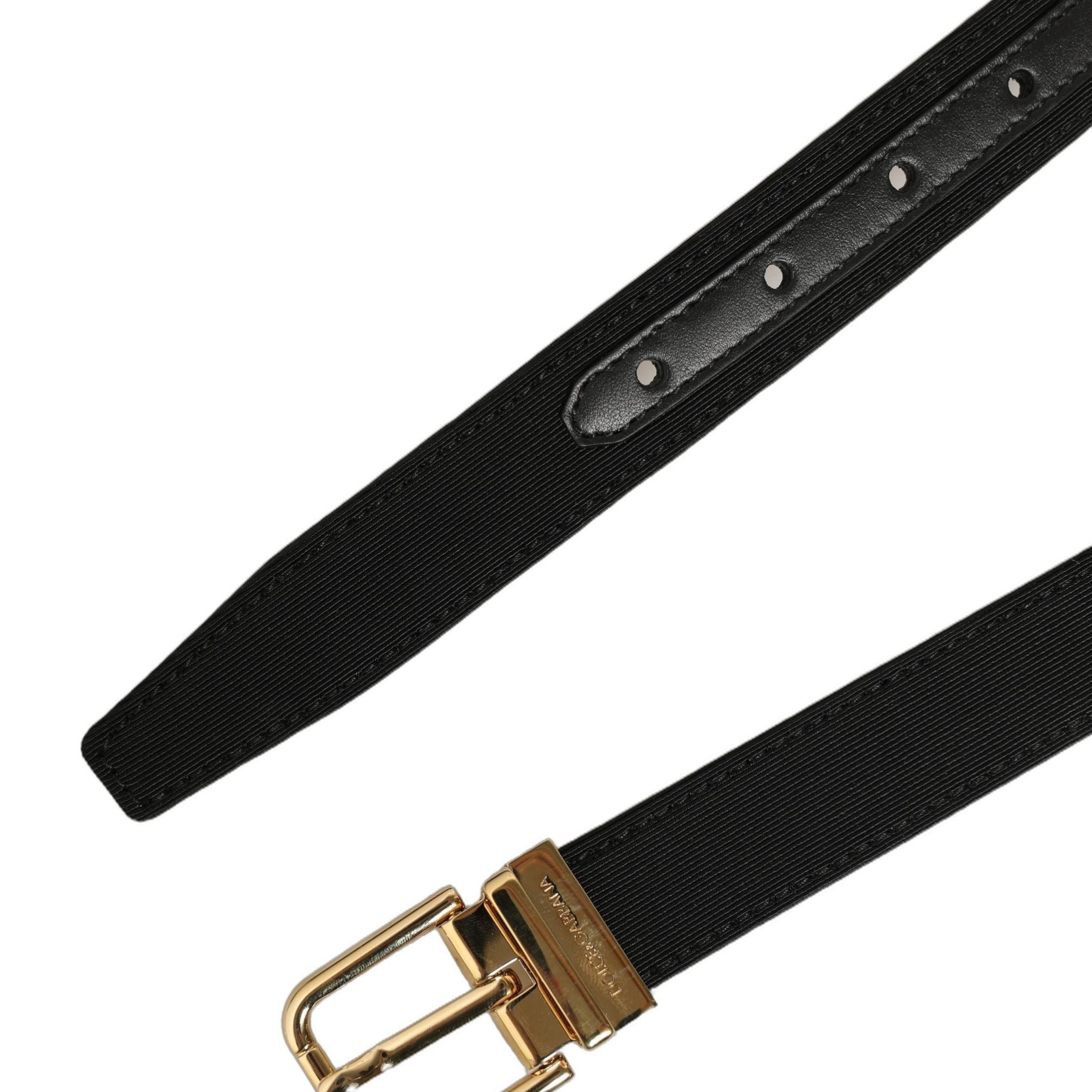 Dolce & Gabbana Black Canvas Leather Gold Metal Buckle Belt