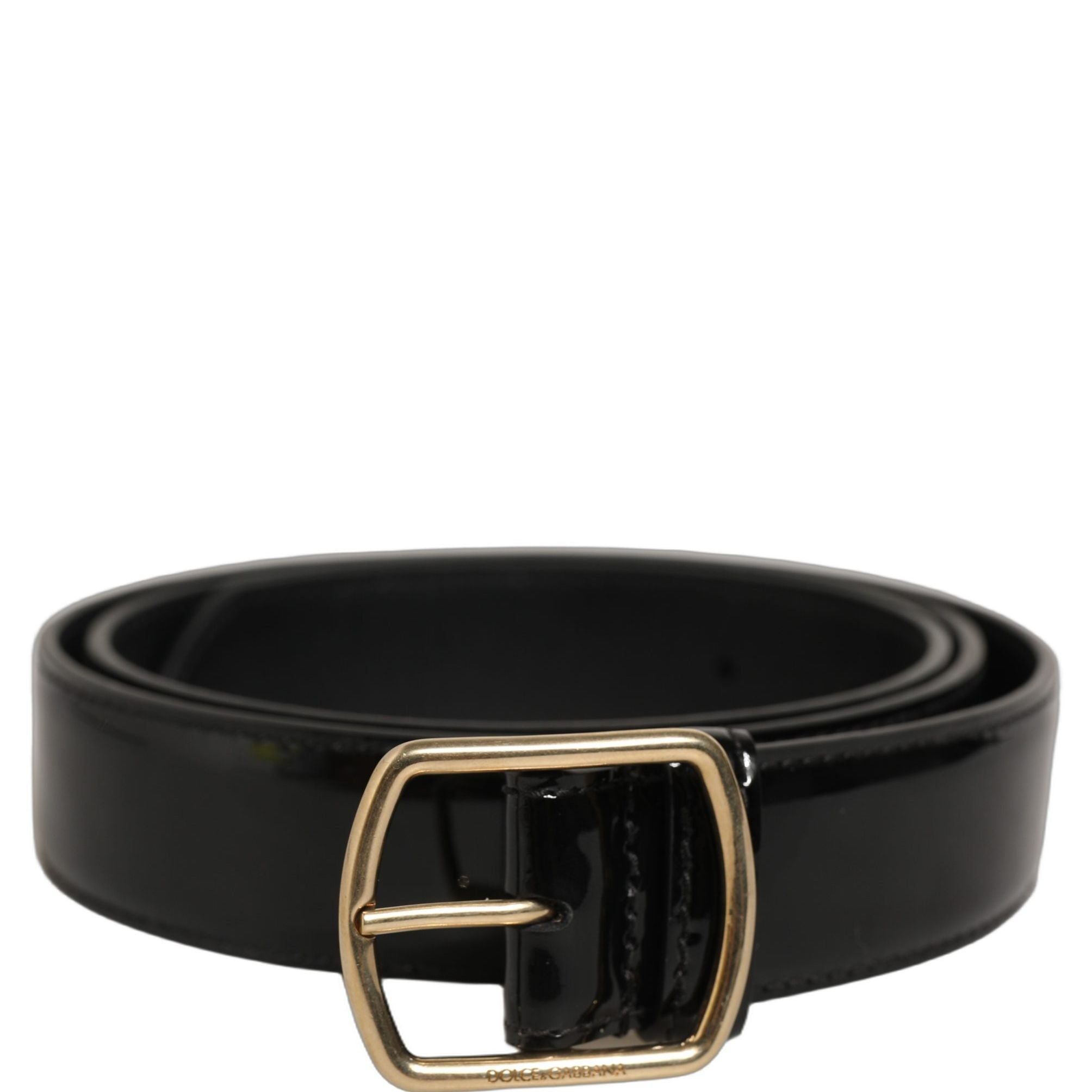 Dolce & Gabbana Black Patent Leather Gold Metal Buckle Belt