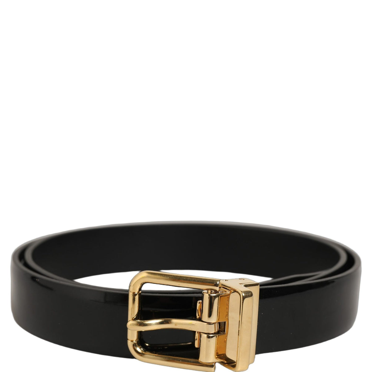 Dolce & Gabbana Black Classic Leather Gold Tone Buckle Belt