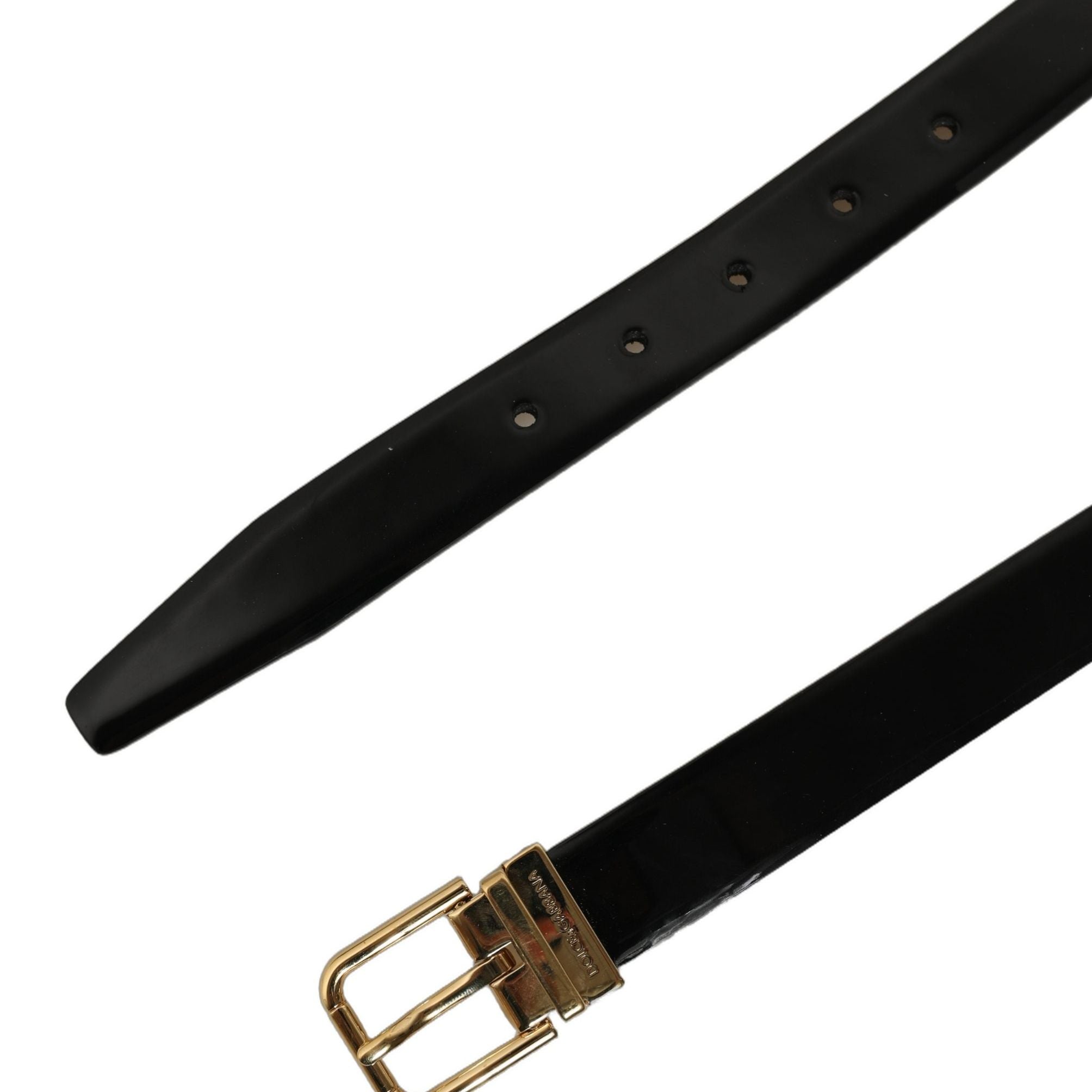 Dolce & Gabbana Black Classic Leather Gold Tone Buckle Belt