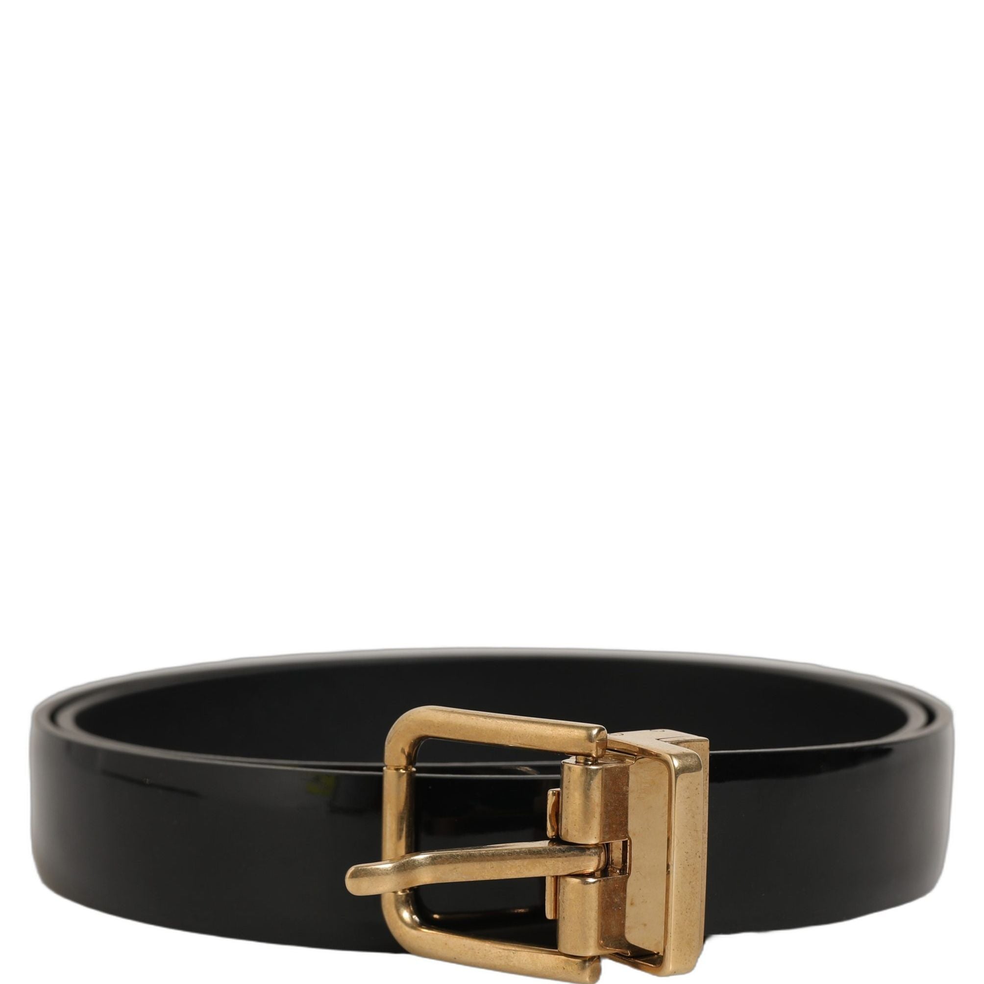Dolce & Gabbana Black Classic Leather Gold Tone Buckle Belt