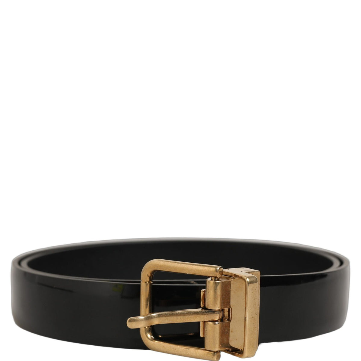 Dolce & Gabbana Black Classic Leather Gold Tone Buckle Belt