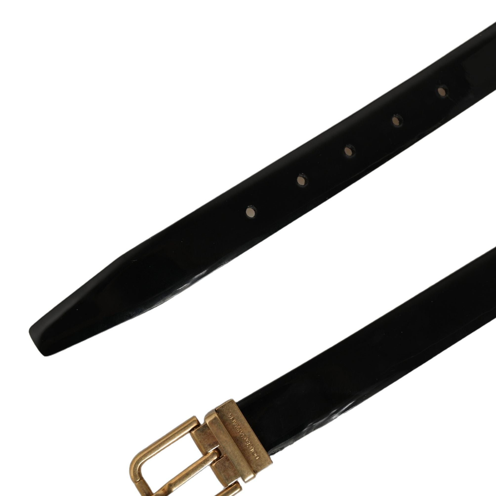 Dolce & Gabbana Black Classic Leather Gold Tone Buckle Belt