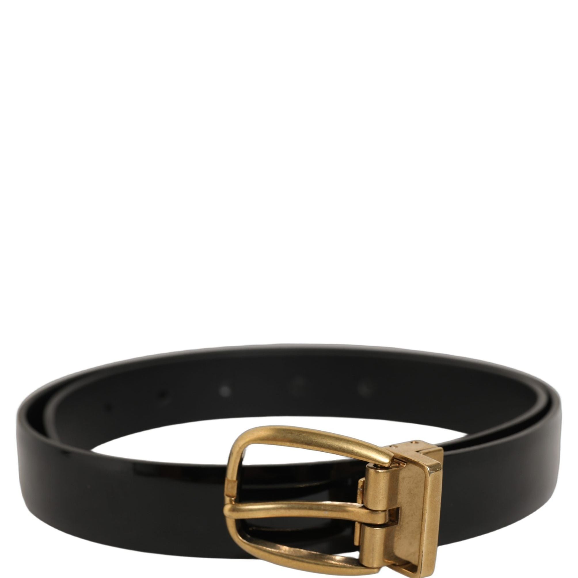 Dolce & Gabbana Black Classic Leather Gold Tone Buckle Belt